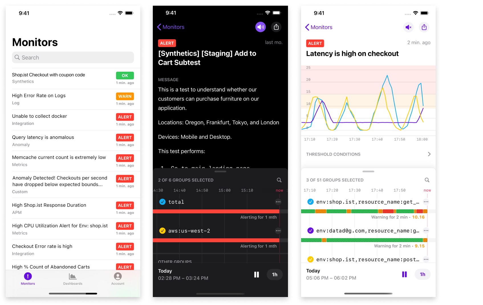 Datadog モバイルアプリでモニターにフルアクセス。
