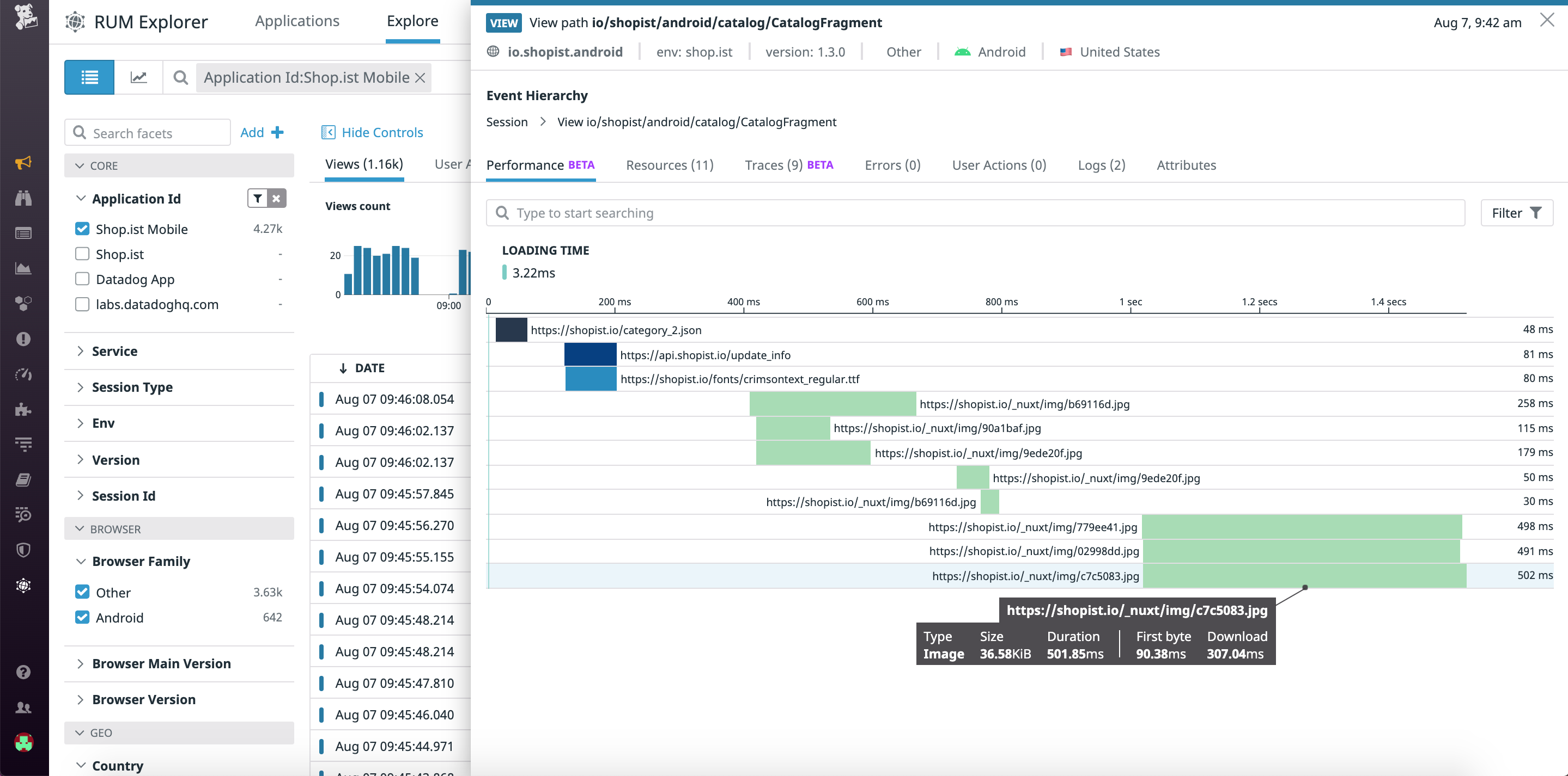Visualize the loading time of your item catalog screen