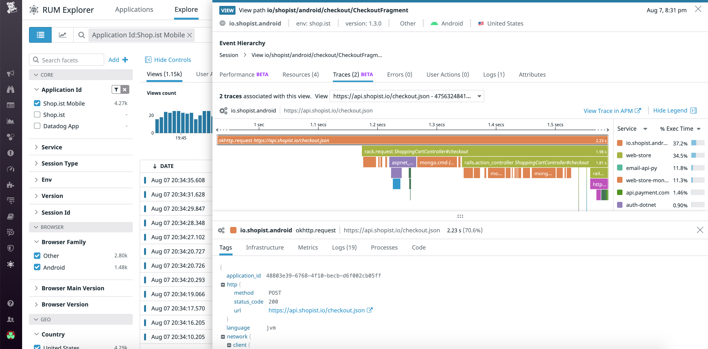 Correlate RUM data with APM to get even deeper insights for troubleshooting.