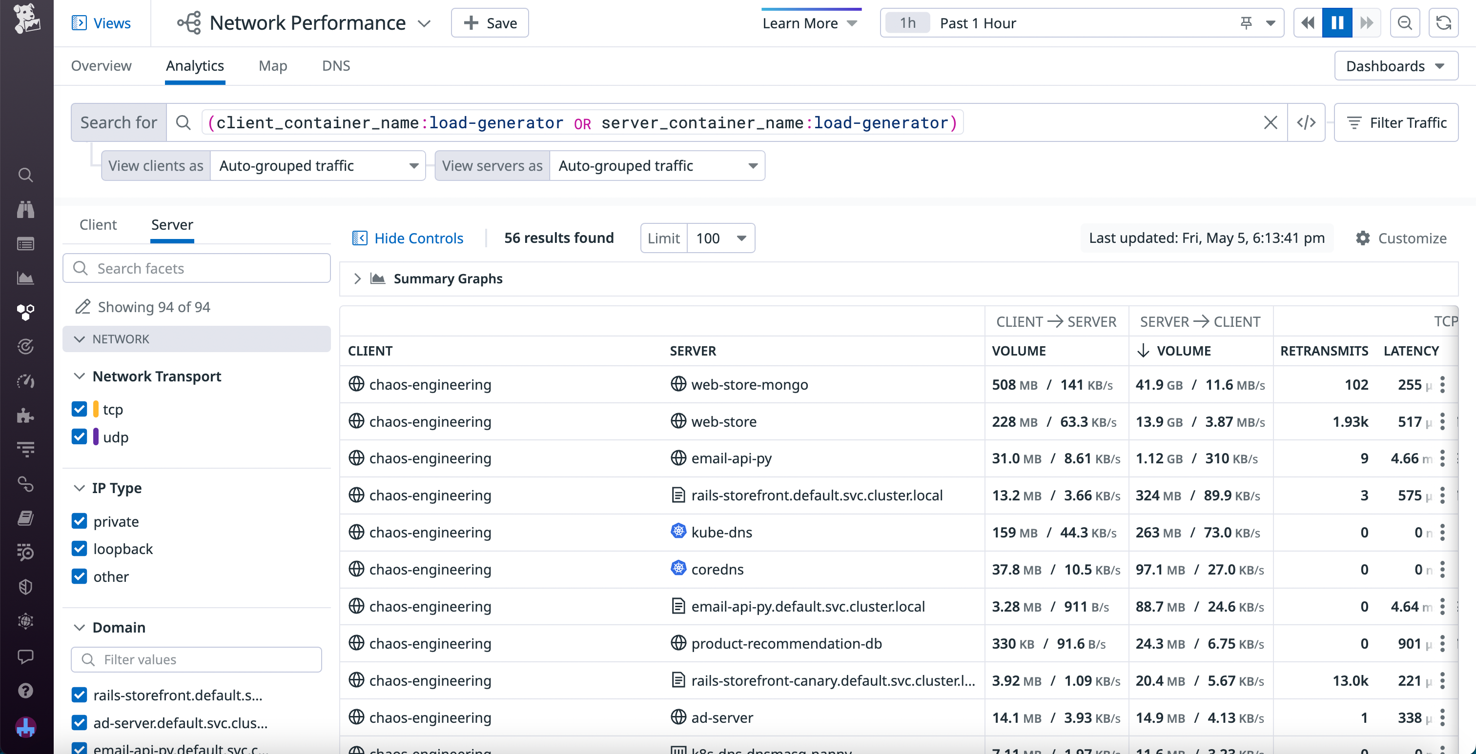A query that searches across client and server data in the NPM universal search bar.