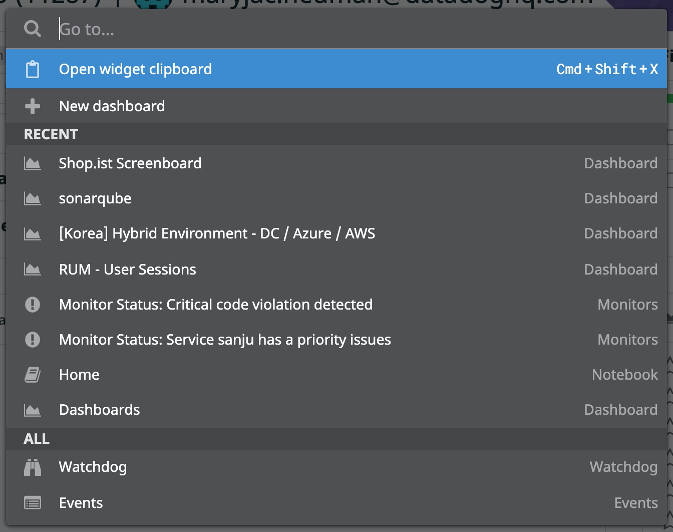 Quick nav shows recently visited files
