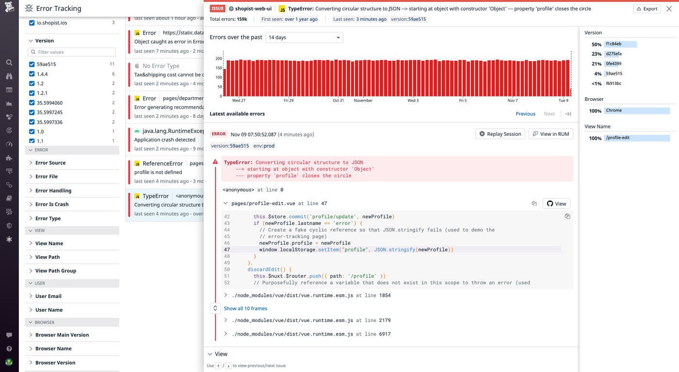 Detailed error context in RUM Error Tracking Detailed error context in RUM Error Tracking