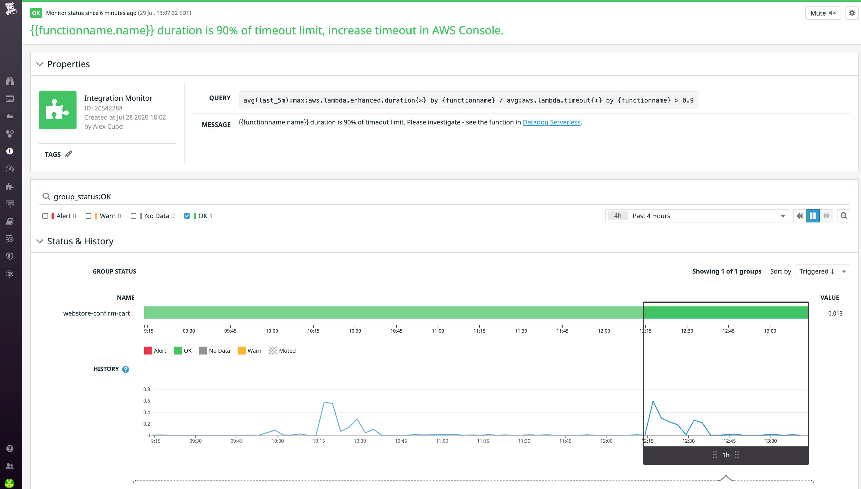 Alerting on Lambda function duration