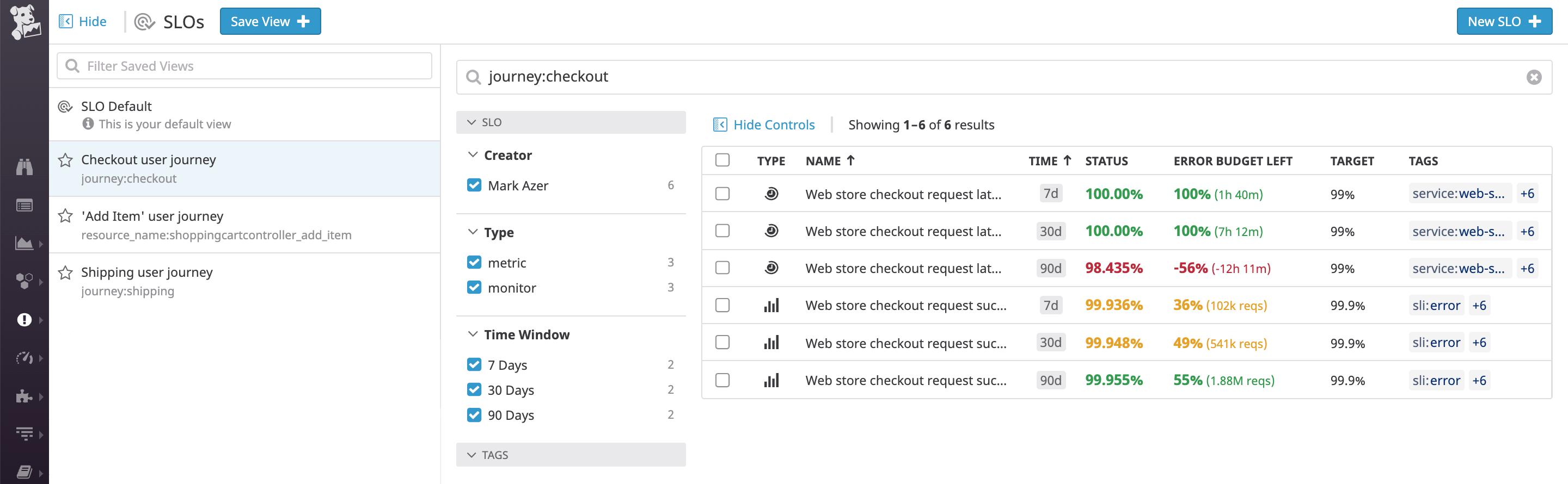 Saved Views lets you easily access your most frequently used SLOs with just a click.