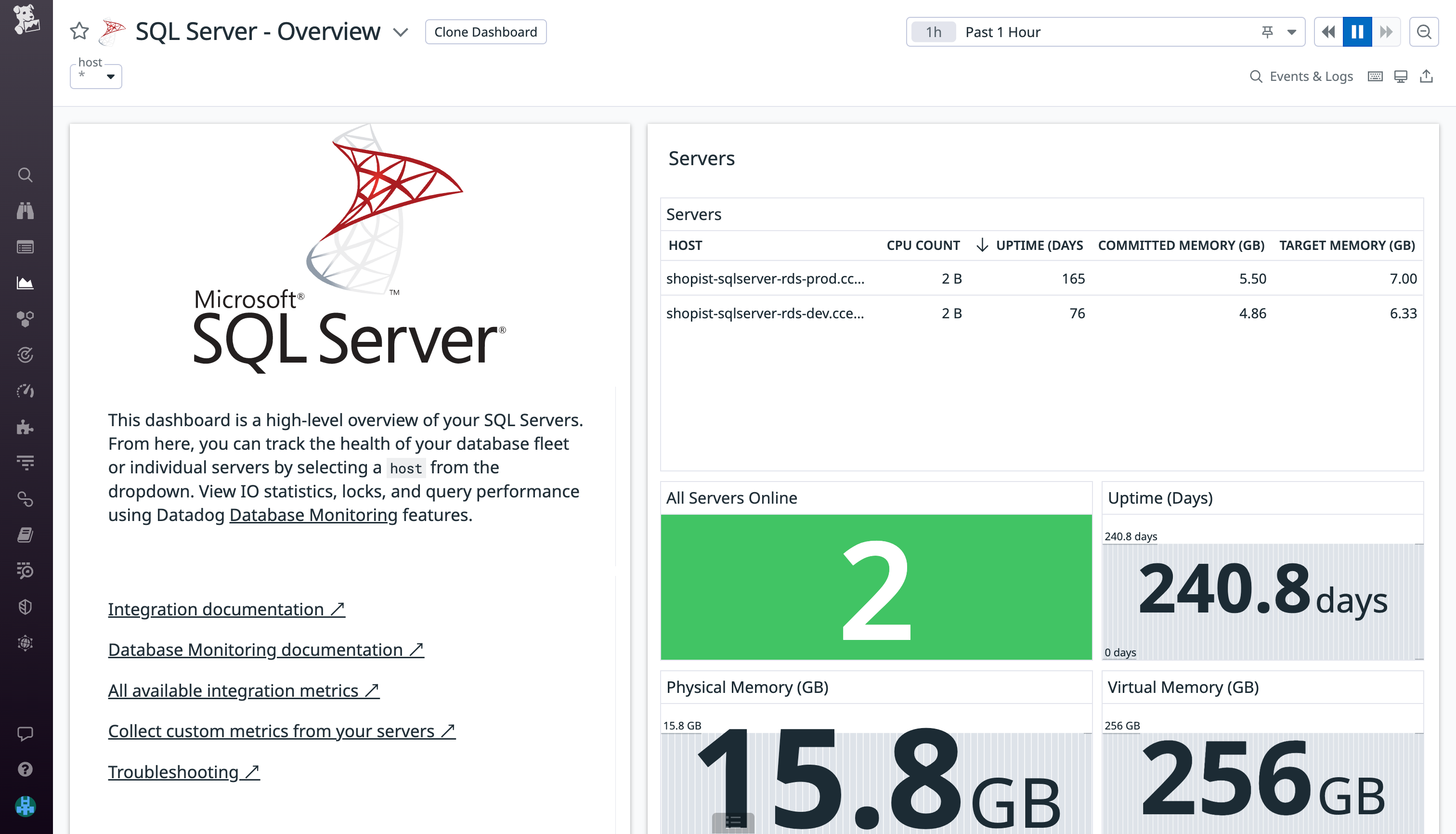 Monitor SQL Server queries using Datadog's OOTB dashboard
