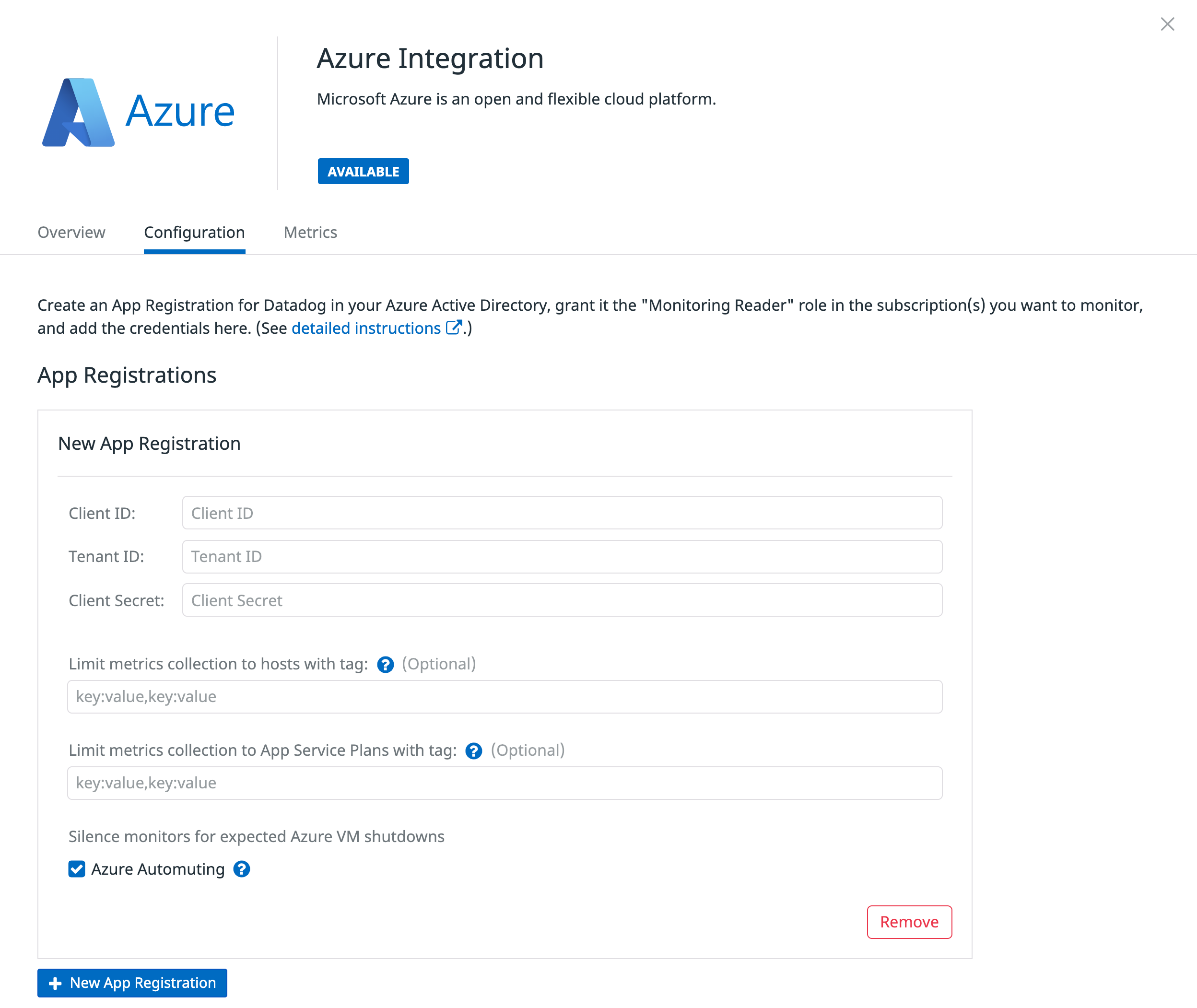 Datadog’s Azure integration tile
