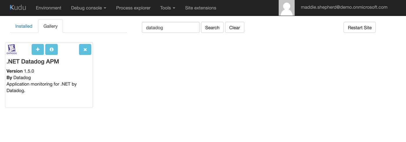 Datadog’s .NET extension on Kudu Datadog’s .NET extension on Kudu