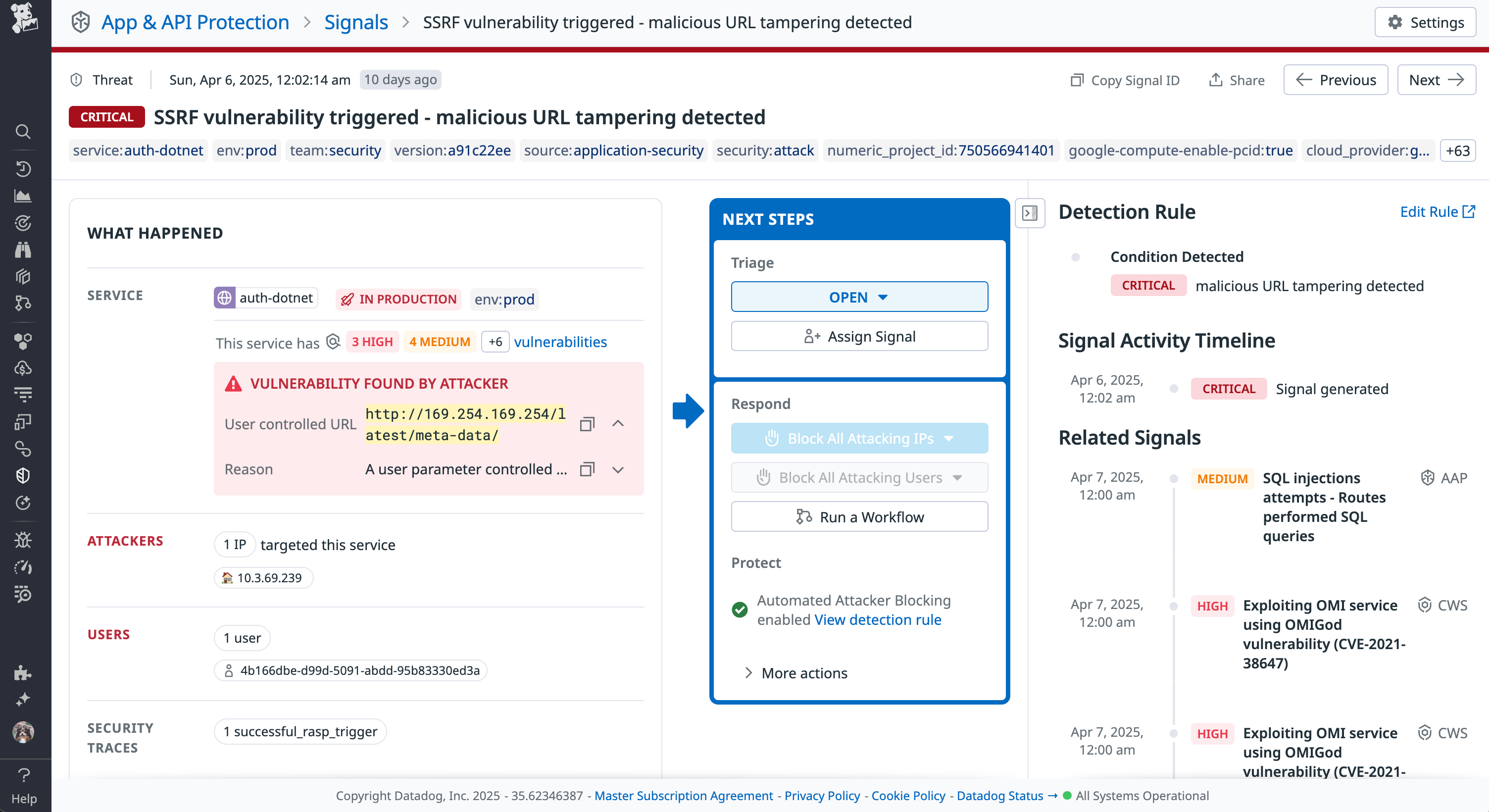 Datadog Application and API Protection signal