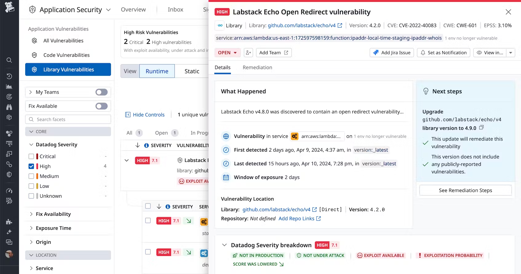 Datadog reduces issue severity based on context