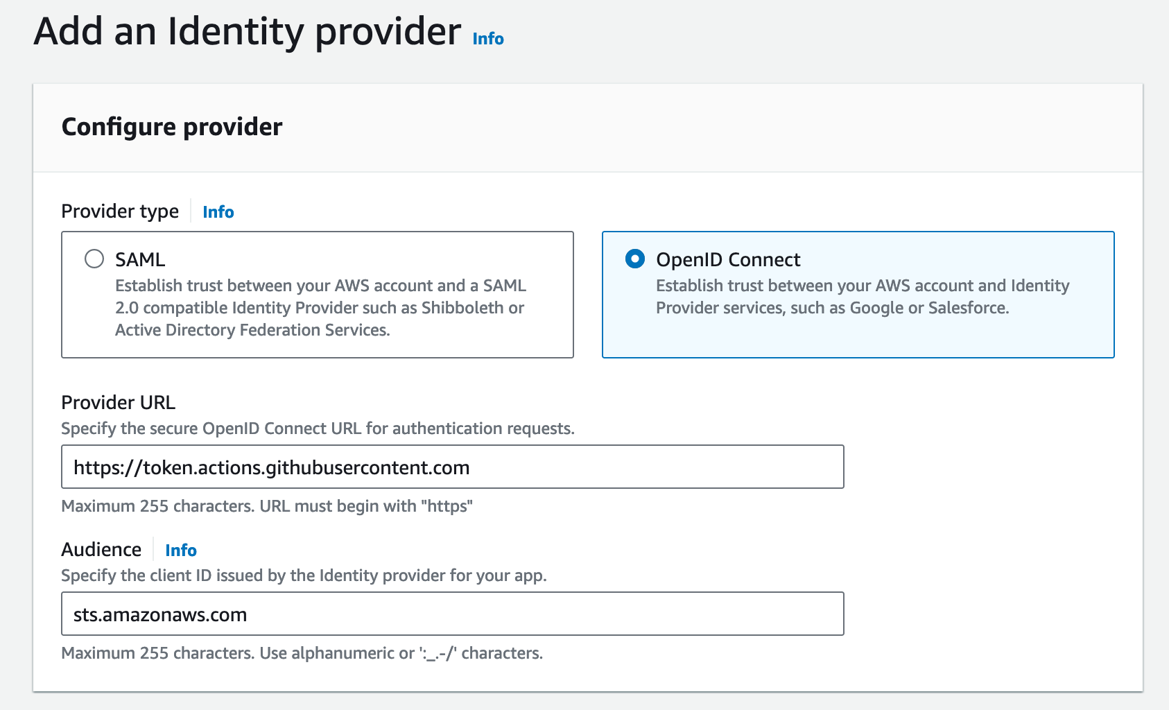 Creating an OIDC provider in an AWS account