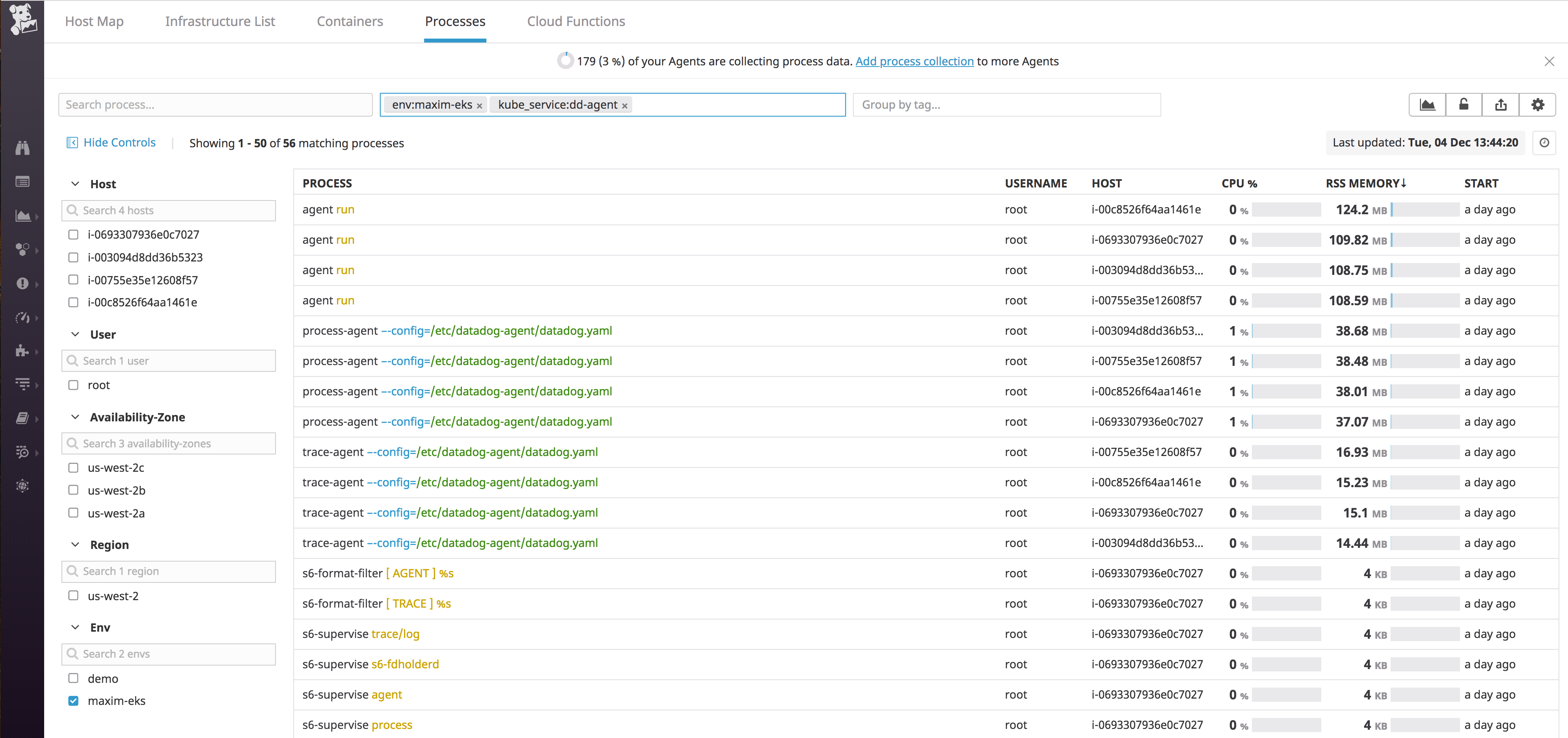 EKS monitoring with Datadog Live Process Monitoring