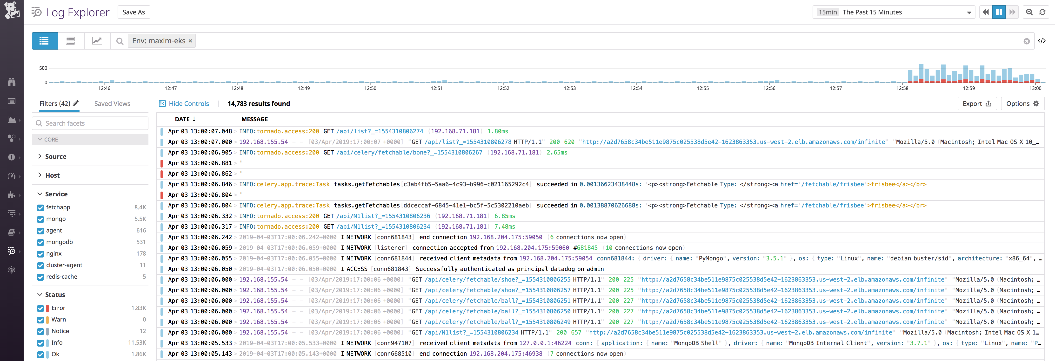 EKS monitoring with Datadog Log Explorer
