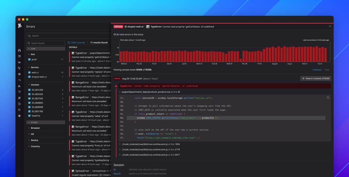 Make sense of application issues with Datadog Error Tracking Make sense of application issues with Datadog Error Tracking