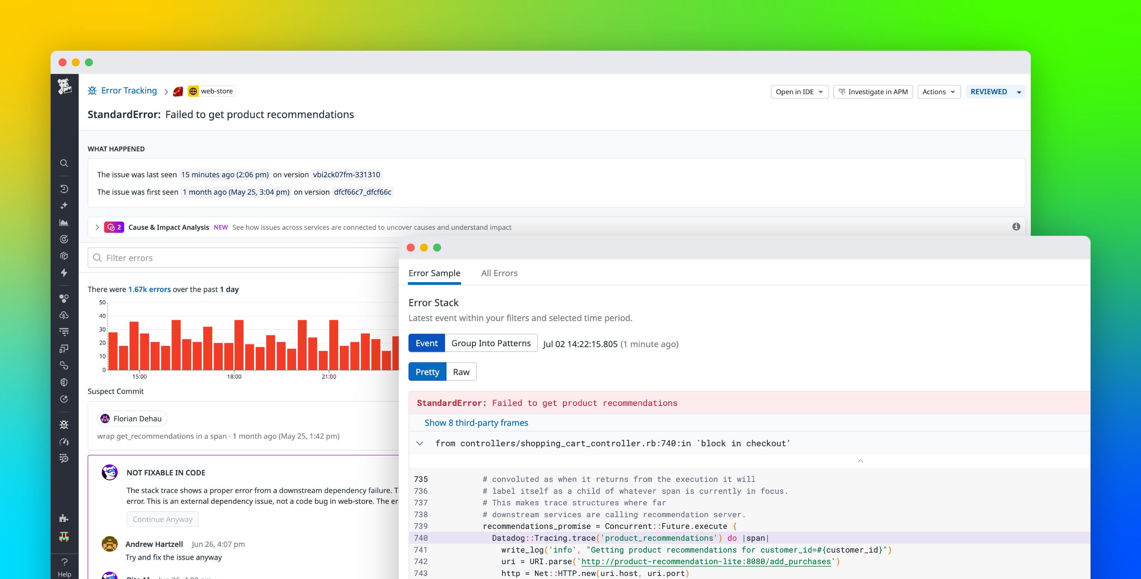 Troubleshoot root causes with GitHub commit and ownership data in Error Tracking