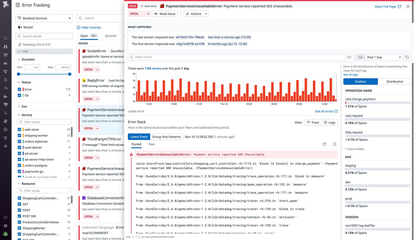Error Tracking helps you understand errors with your backend code. Error Tracking helps you understand errors with your backend code.
