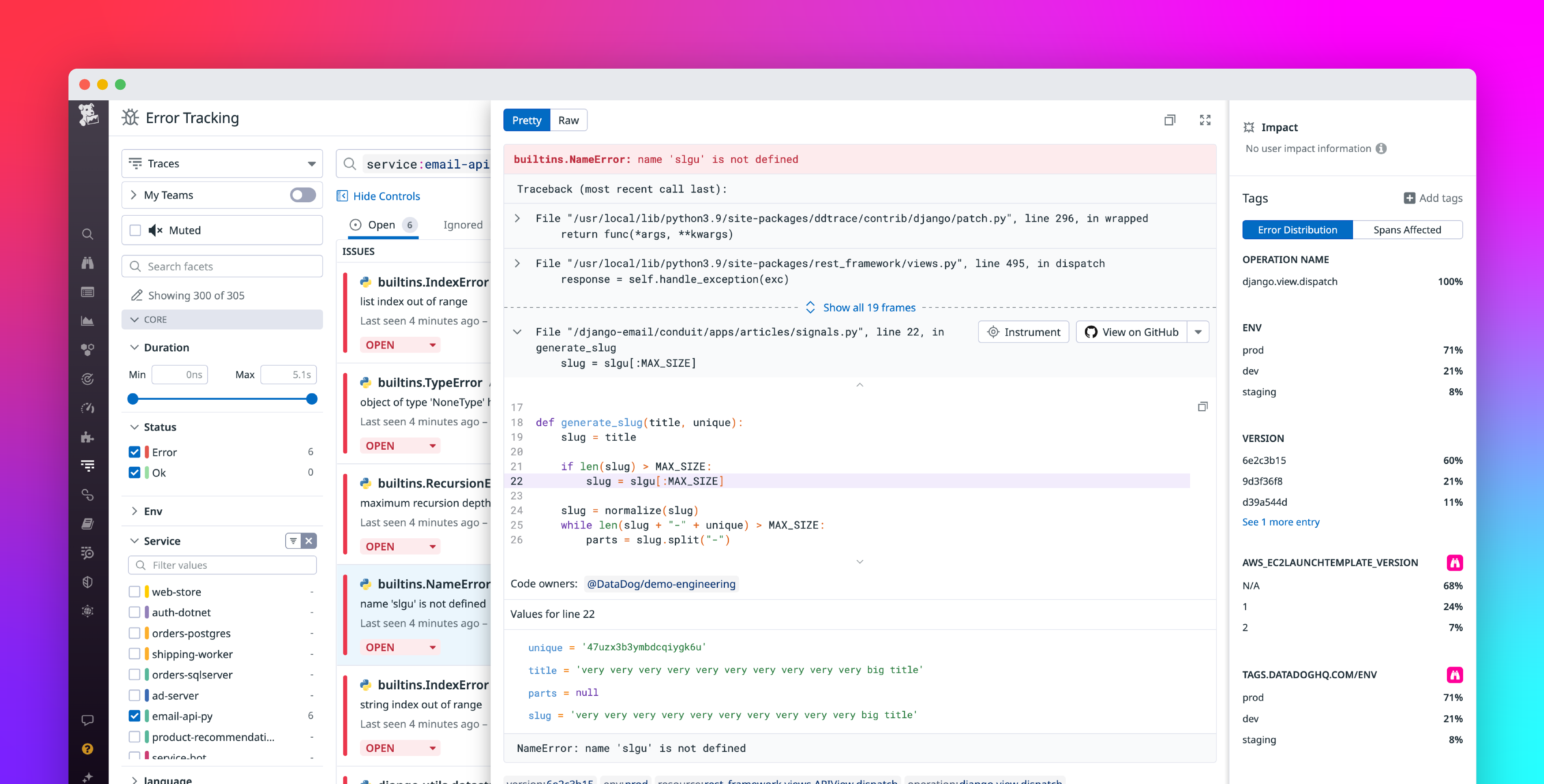 Simplify production debugging with Datadog Exception Replay