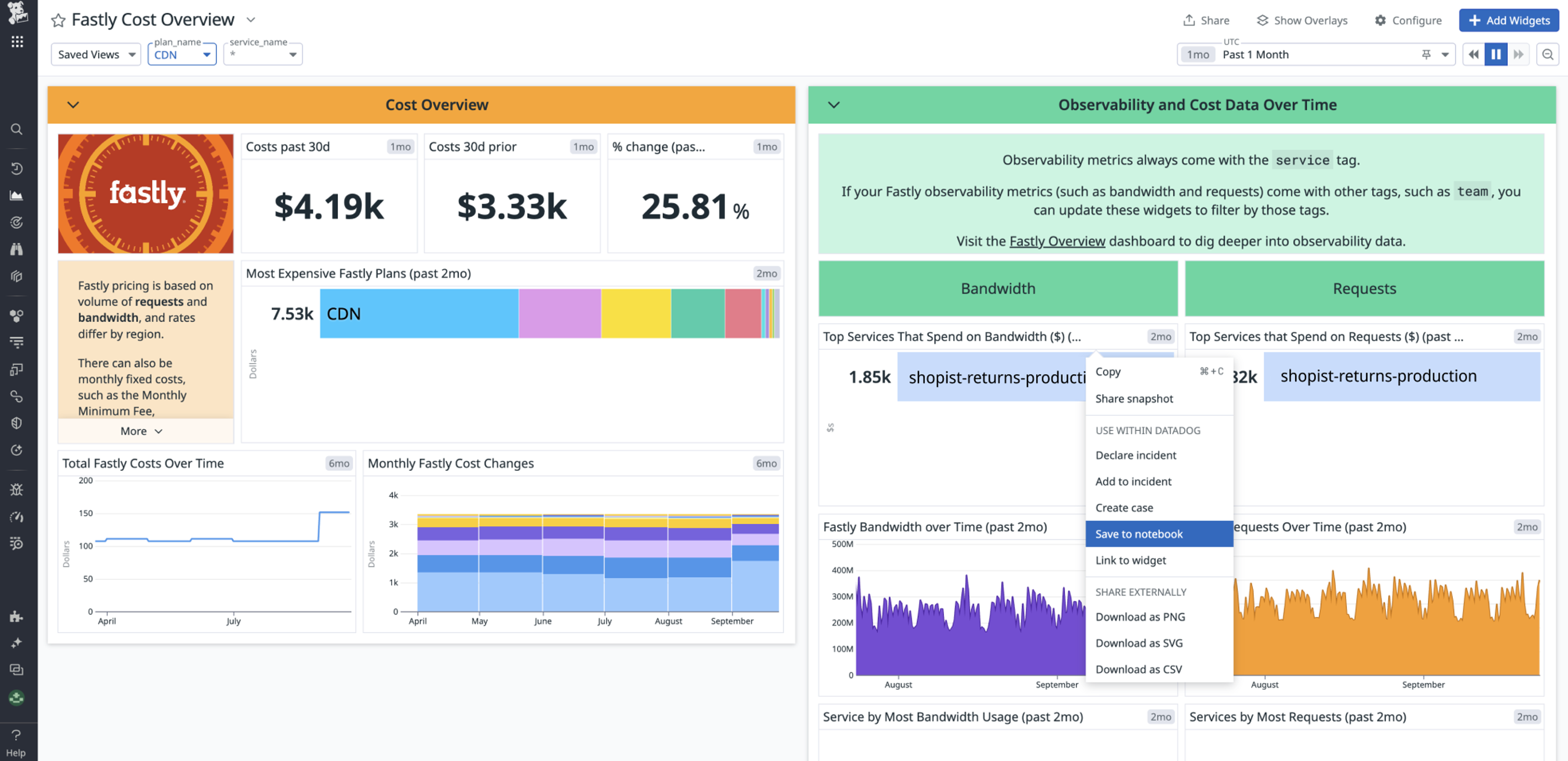 Creating a Notebook from Fastly overview dashboard.
