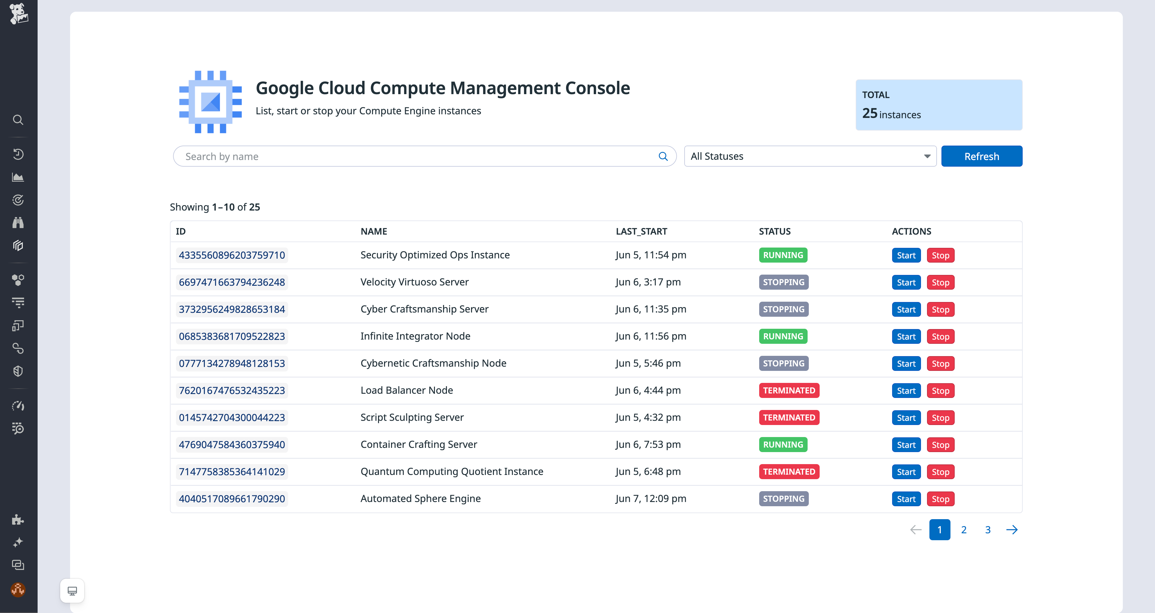 Google Cloud Compute Management Console app.