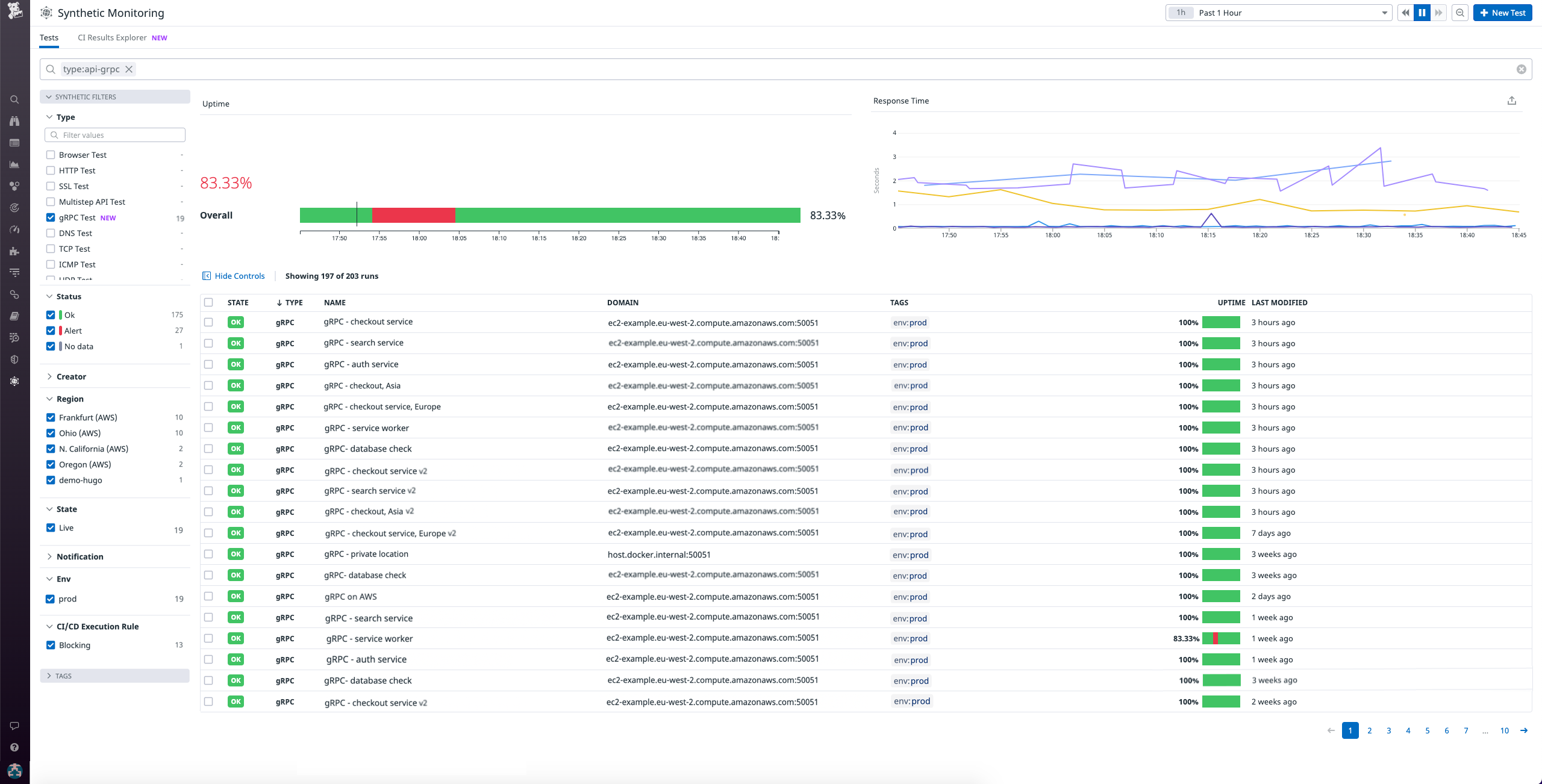 Filter to see all gRPC health checks.