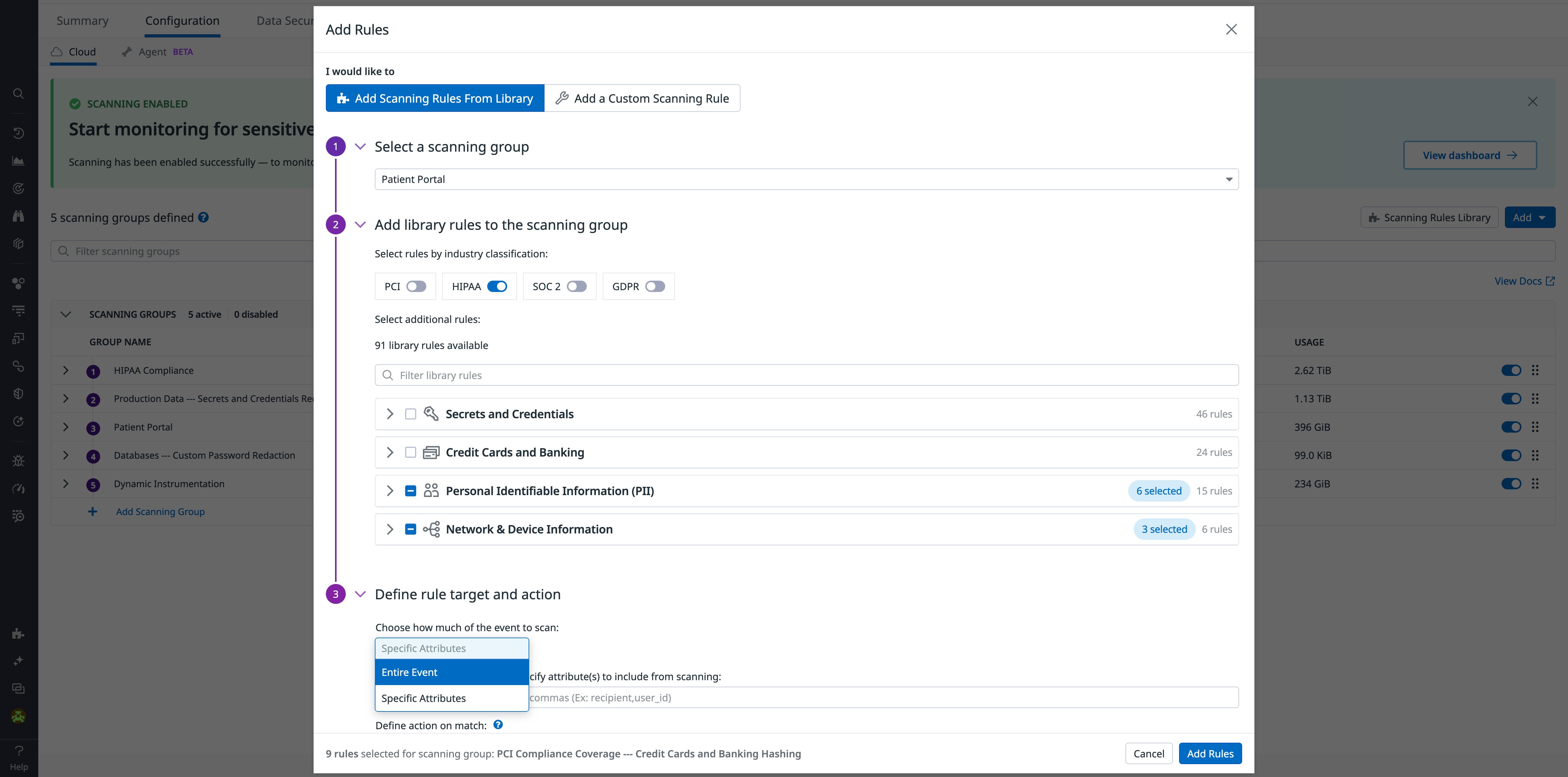 Add a detection rule in Sensitive Data Scanner.