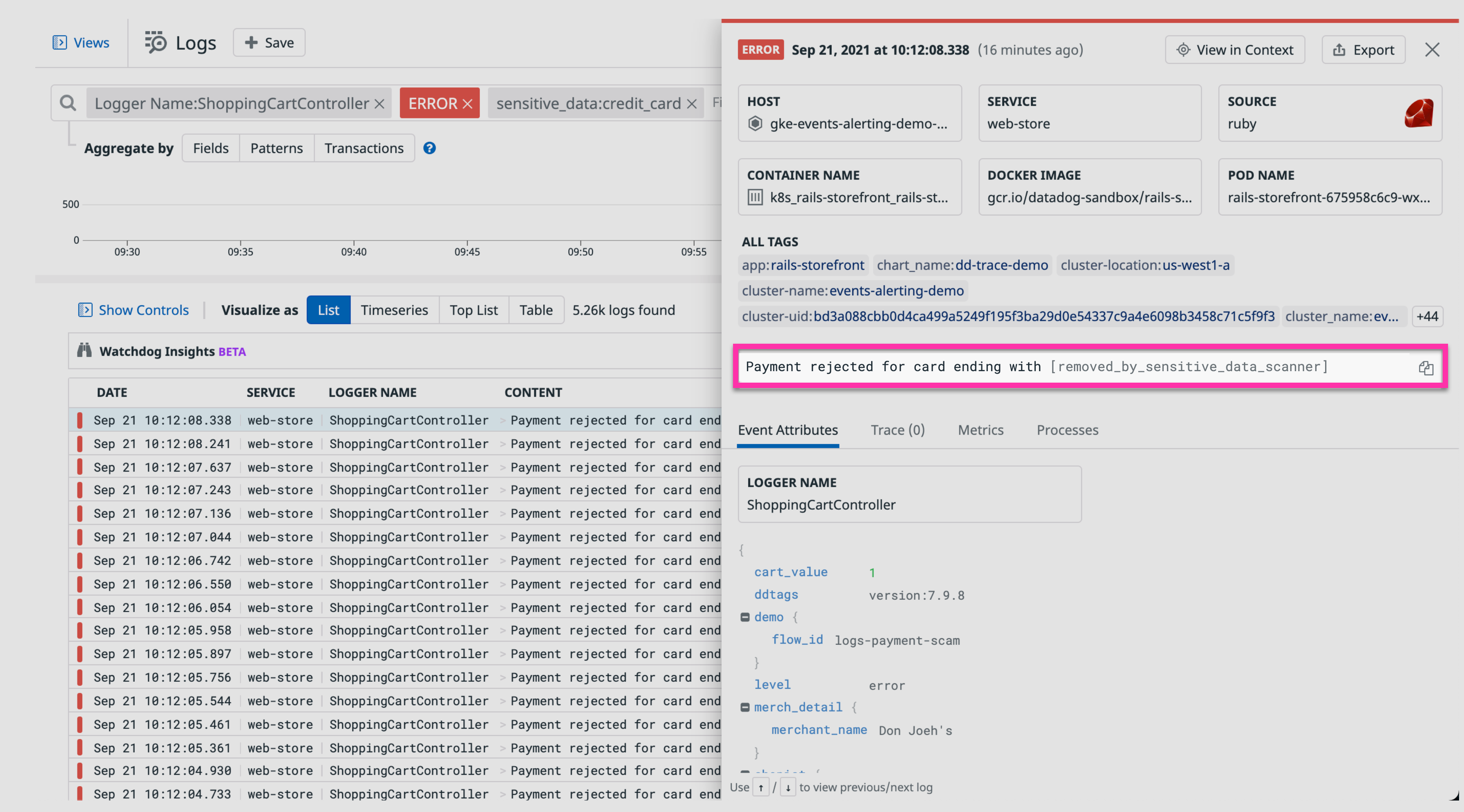 Logs are automatically flagged with custom scanner tags