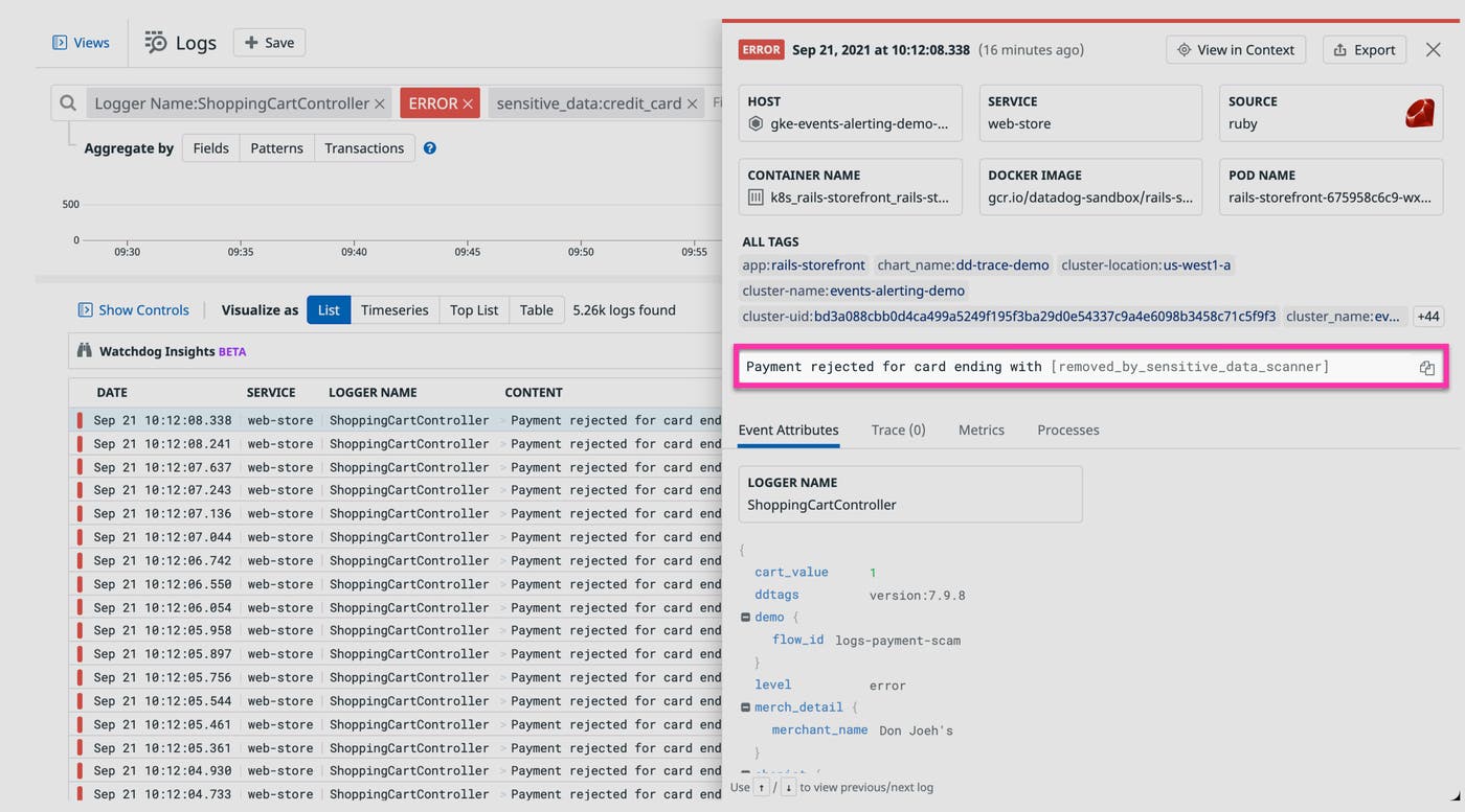 Logs are automatically flagged with custom scanner tags Logs are automatically flagged with custom scanner tags