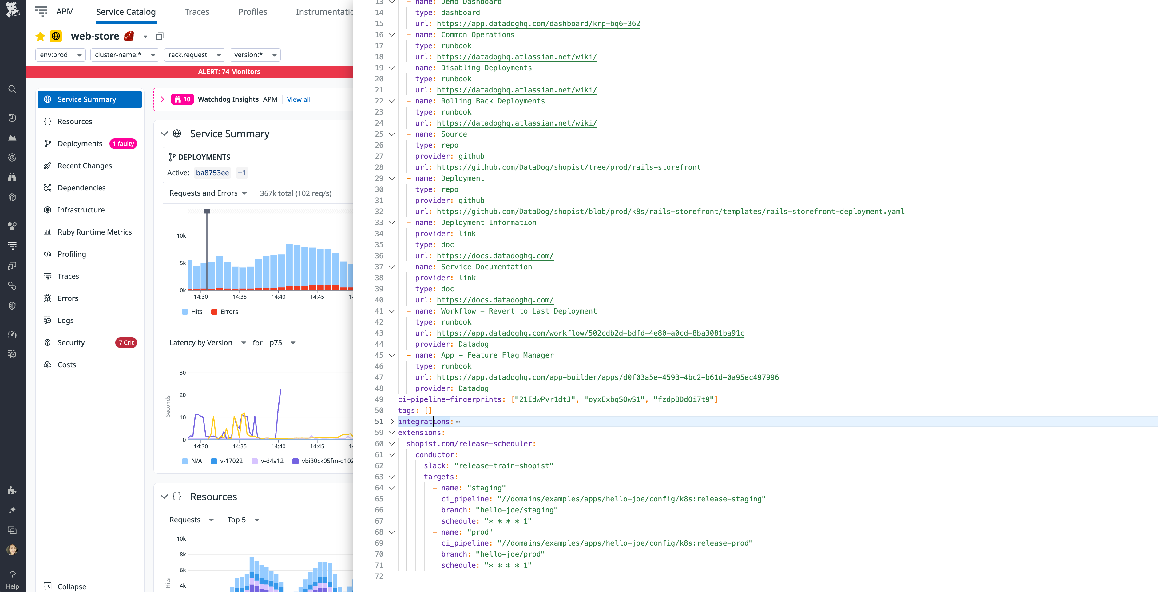 A sample Conductor configuration in the Datadog app.