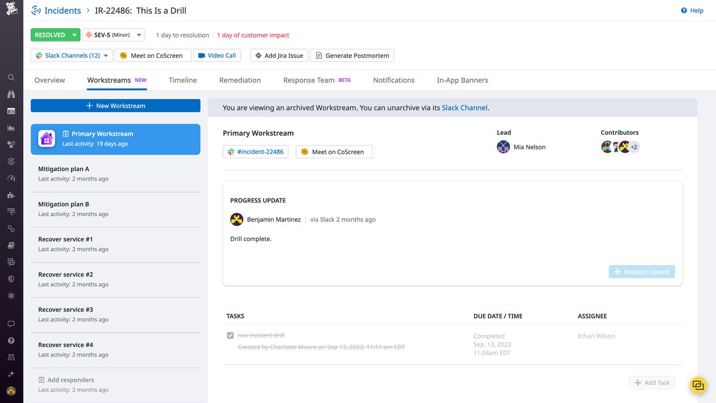 Workstreams in Datadog Incident Management Workstreams in Datadog Incident Management