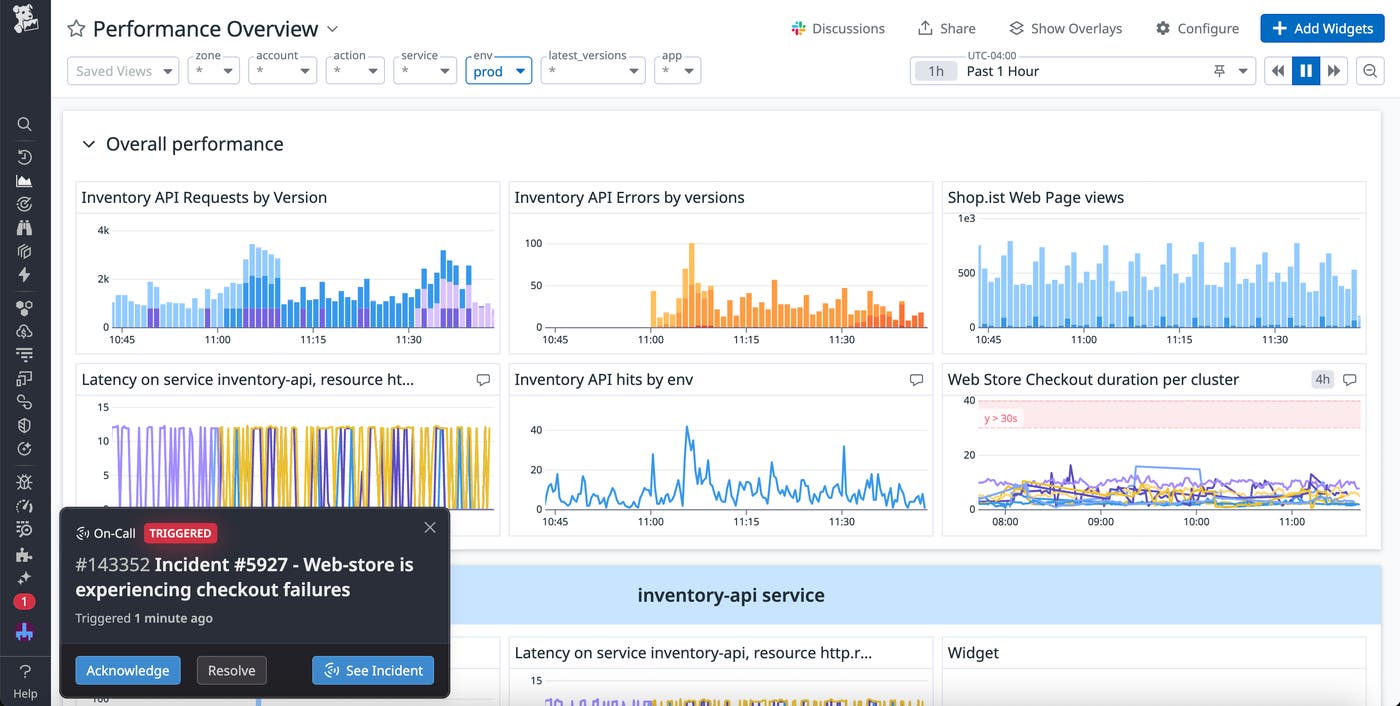A notification within Datadog for an On-Call page. A notification within Datadog for an On-Call page.