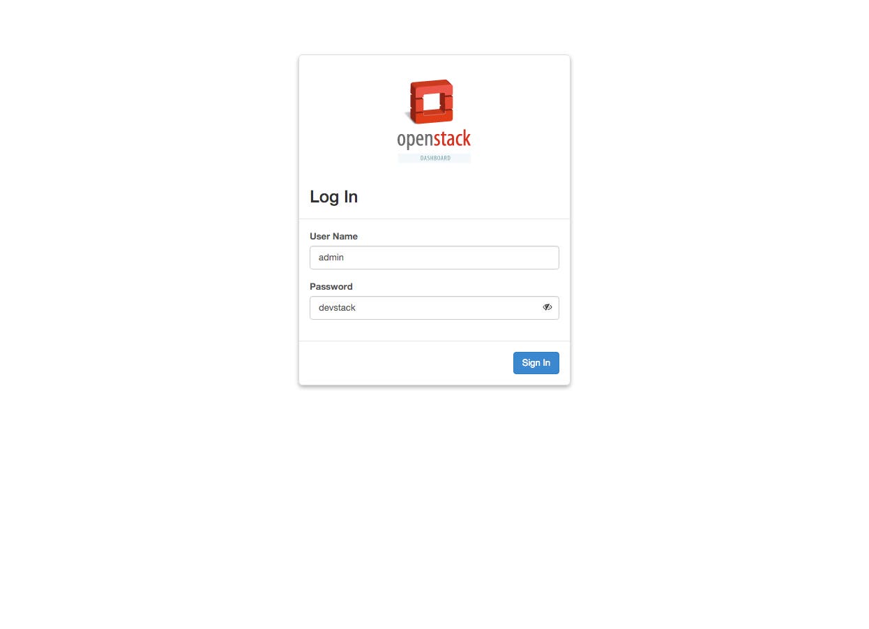 Deploy DevStack Horizon Dash Screen Deploy DevStack Horizon Dash Screen