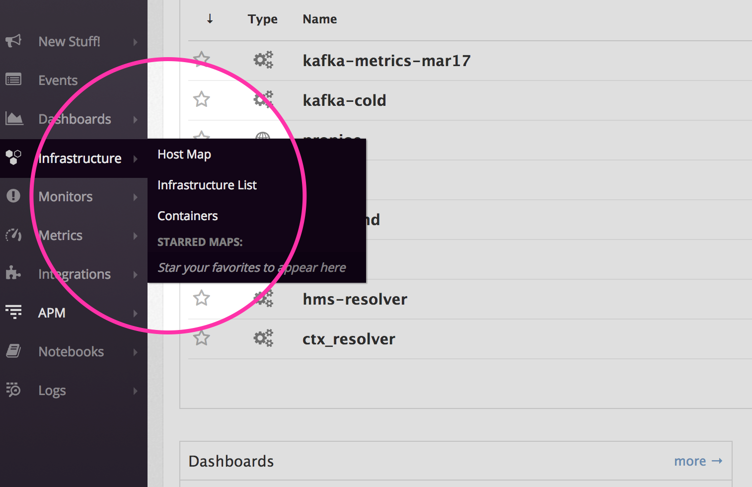 Live Container view menu item