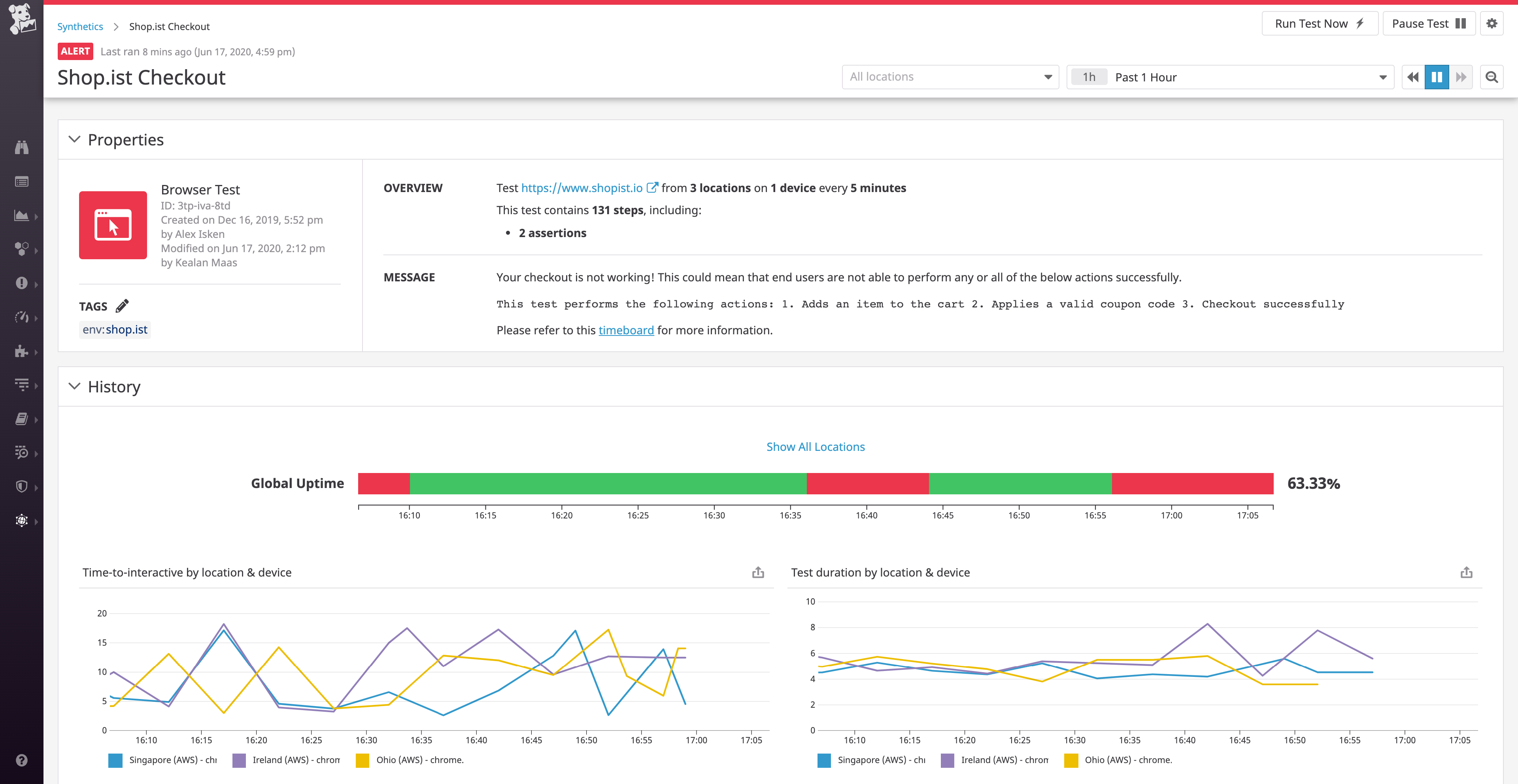 Synthetic monitoring with browser tests in Datadog
