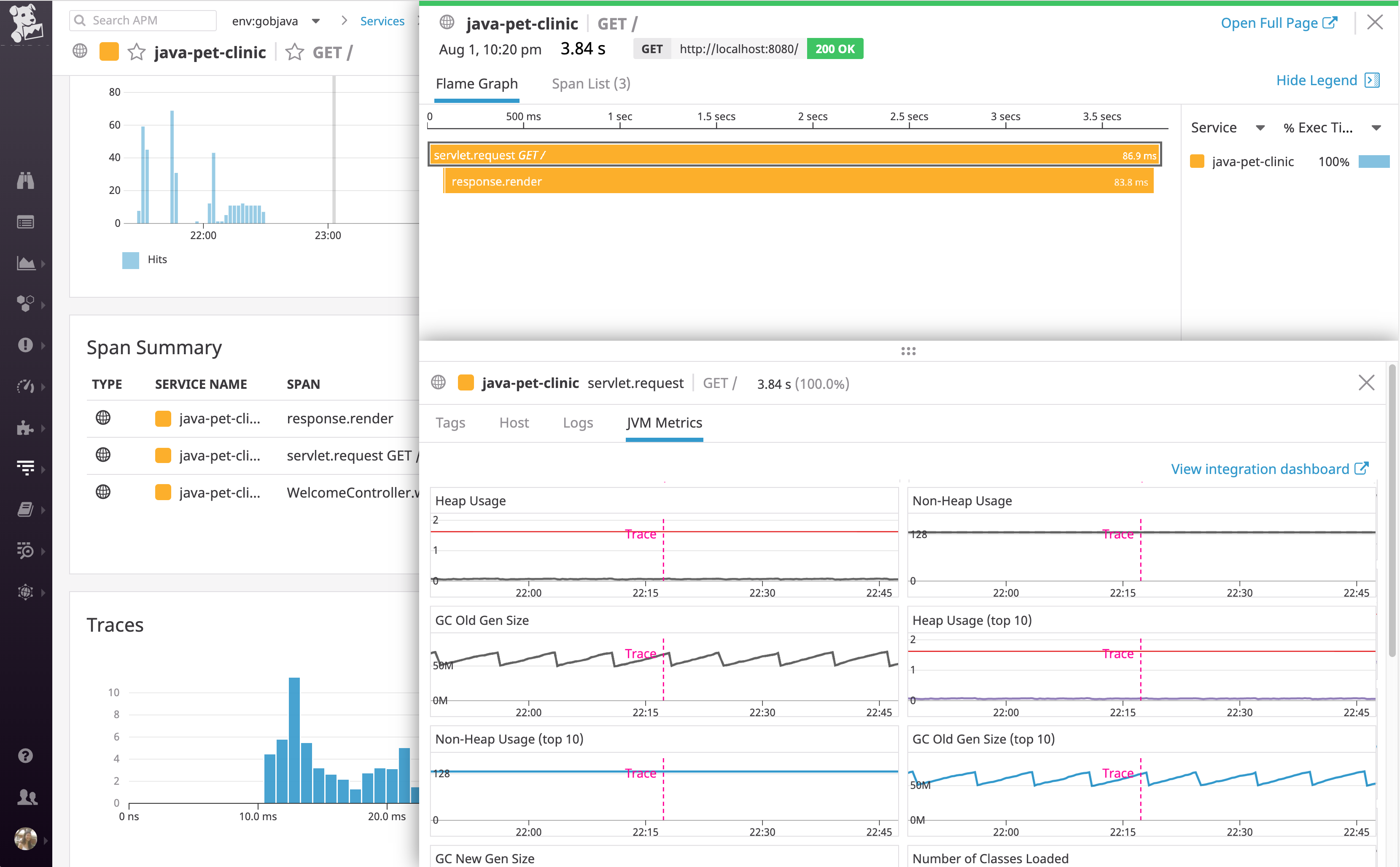 get visibility into java memory management and other runtime metrics in the trace view in datadog apm