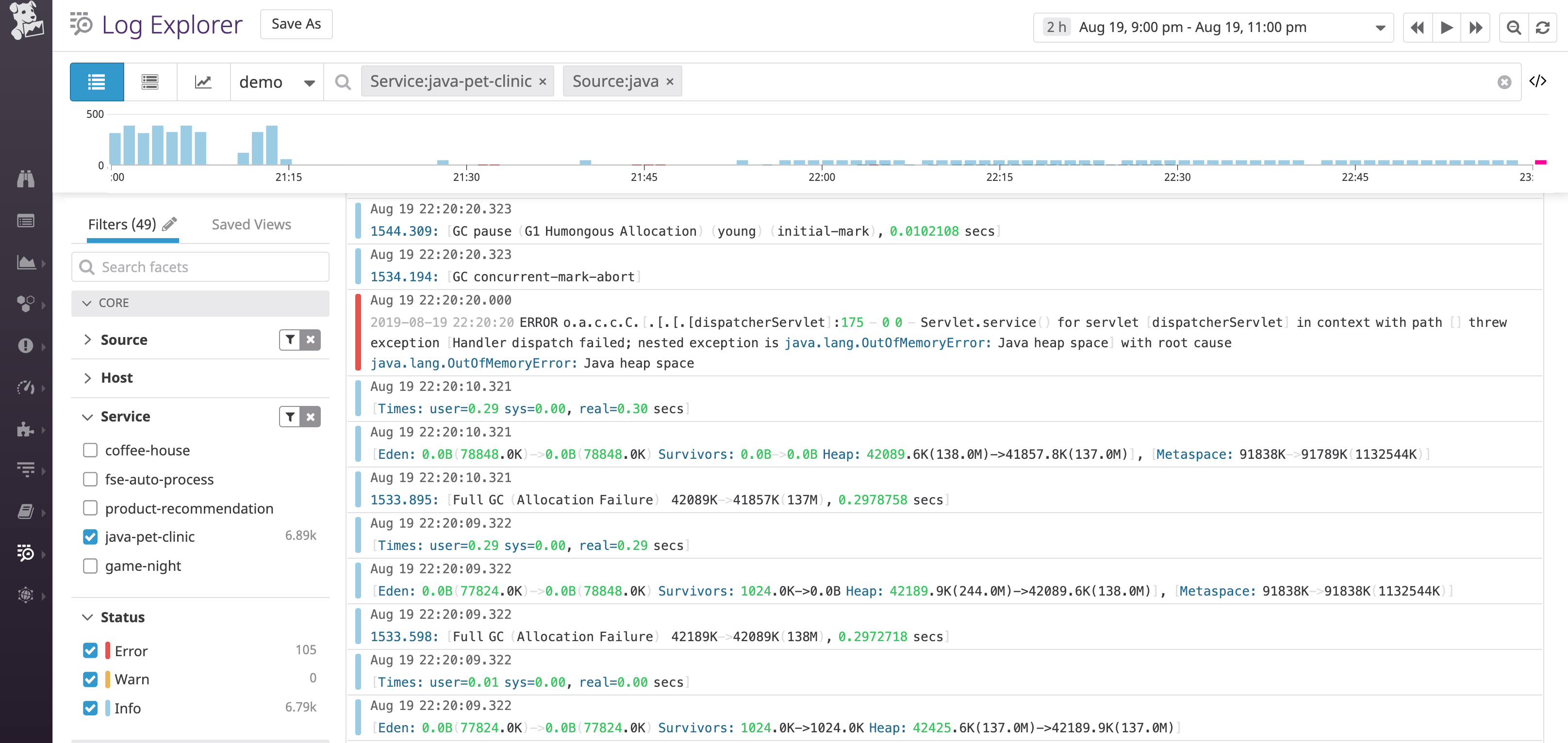 monitor Java memory management issues by collecting application logs and garbage collection logs in one place