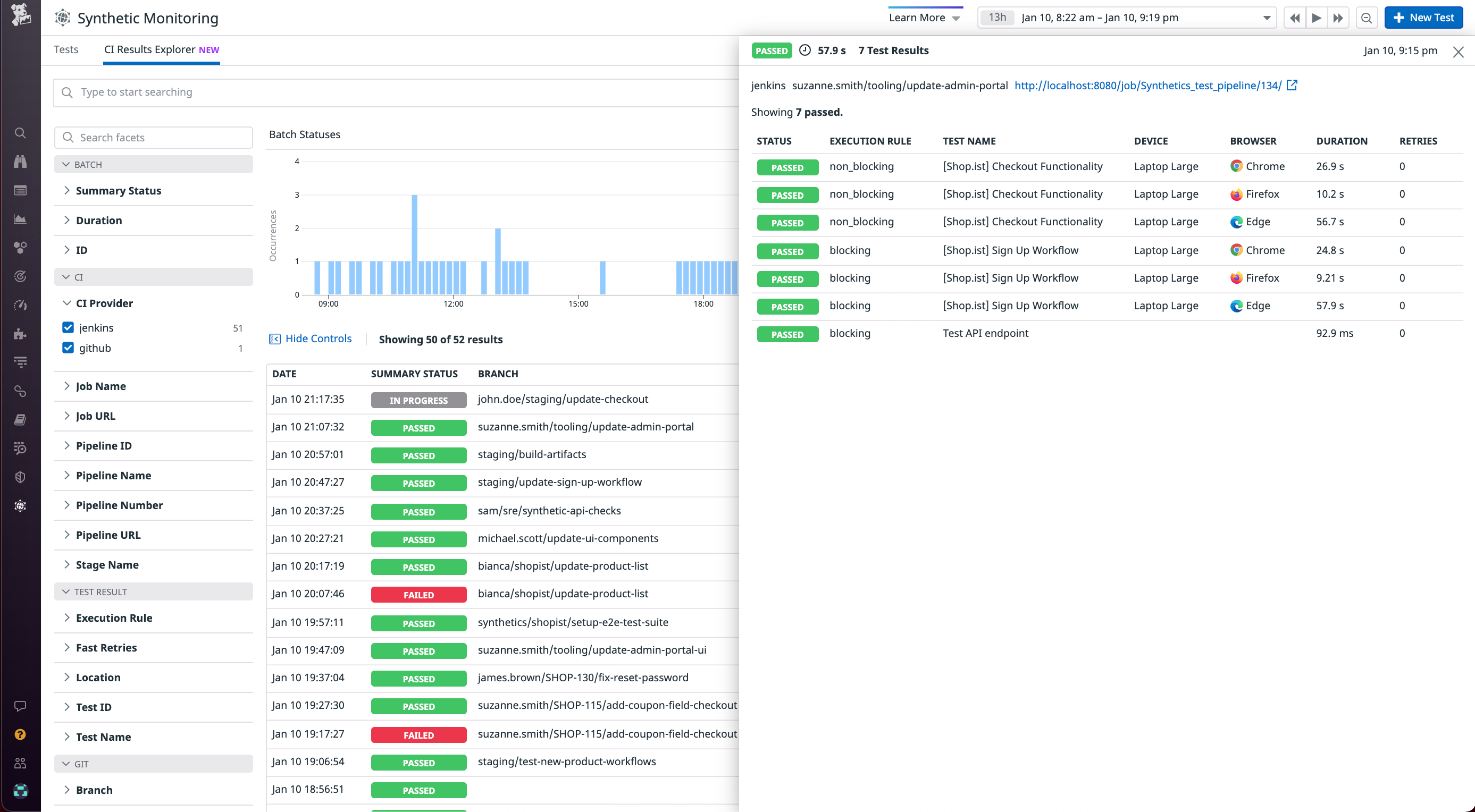 View your Jenkins test results in the Datadog CI Results Explorer
