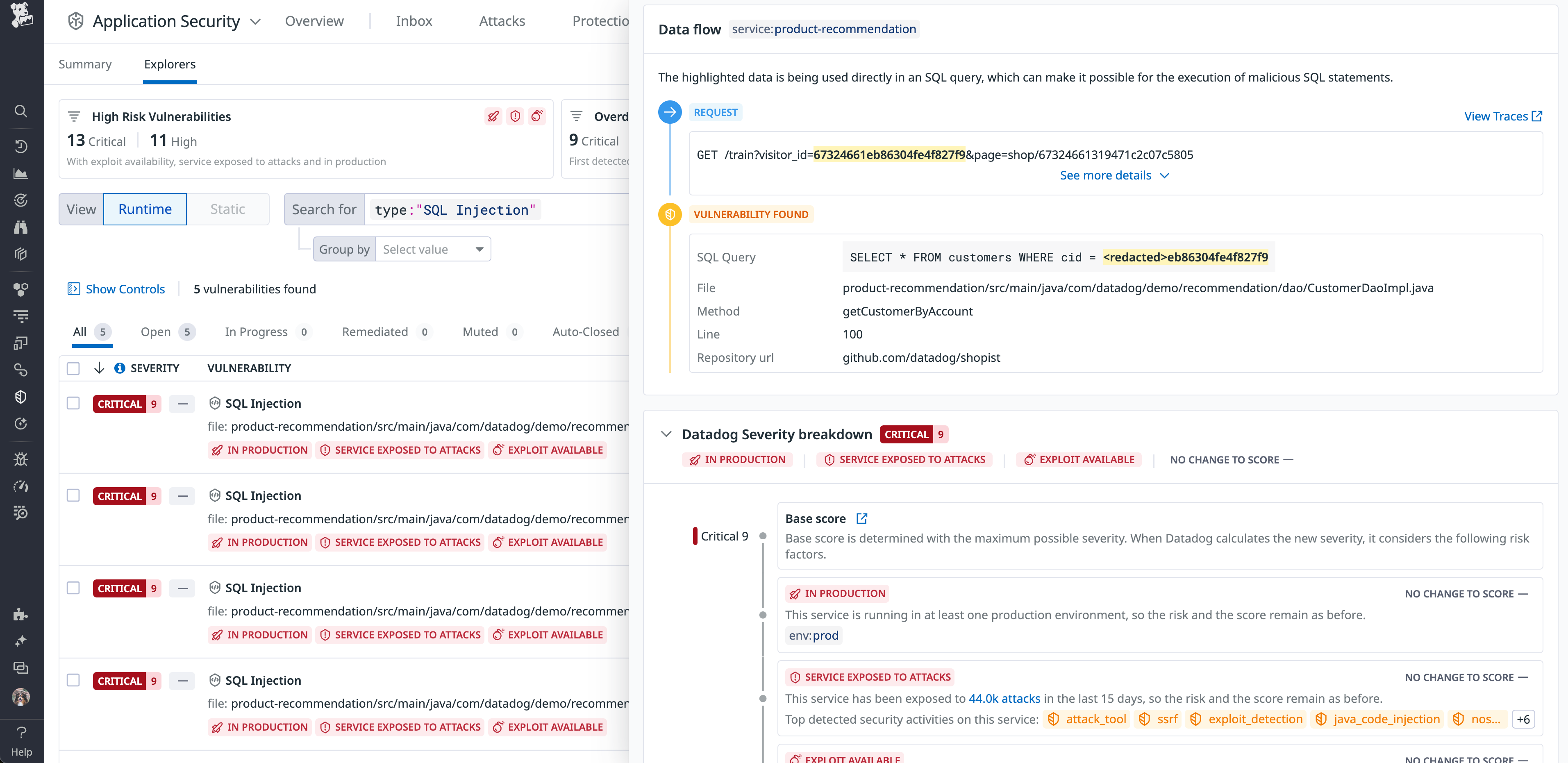 Datadog Code Security signal