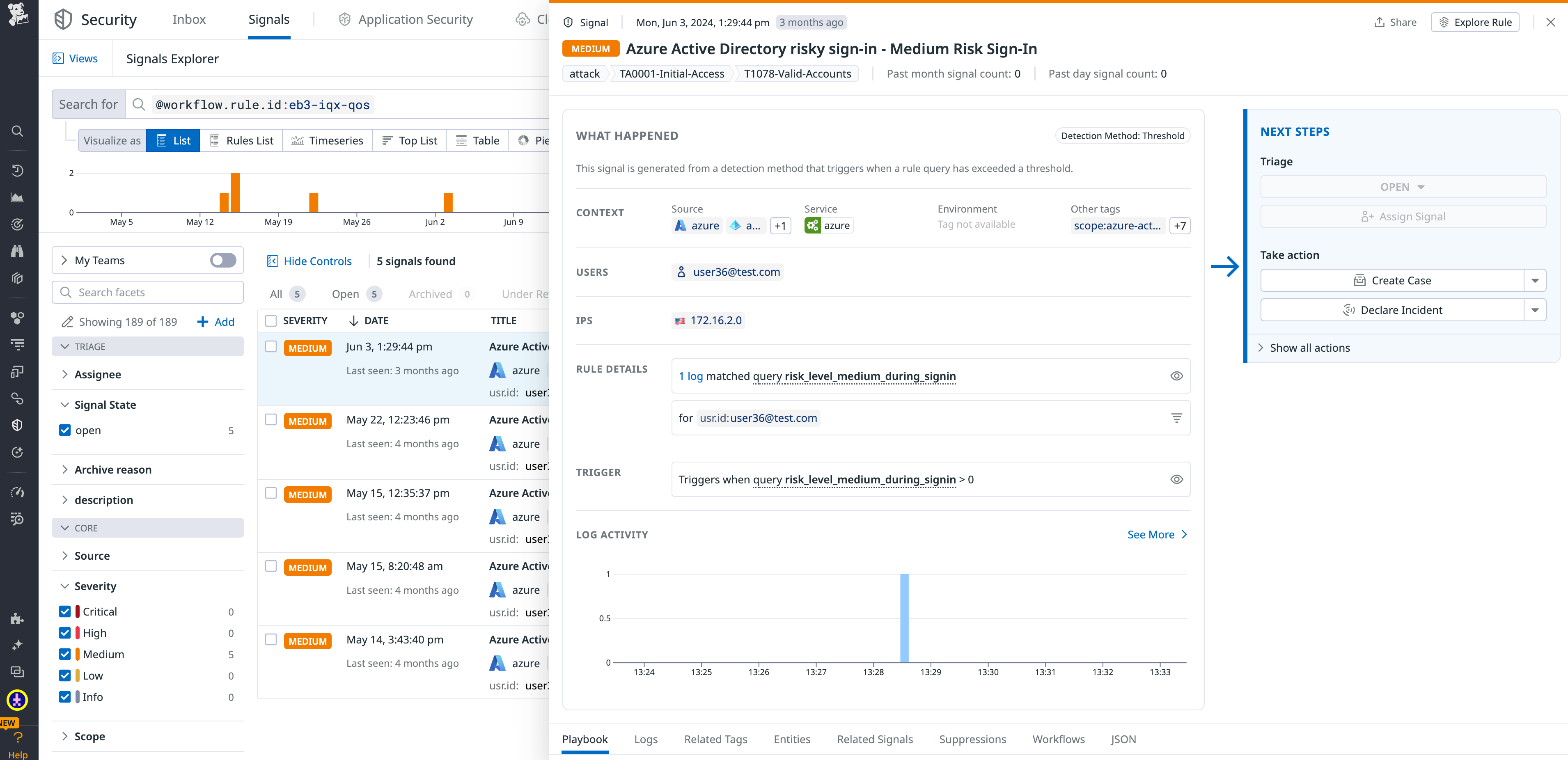 Signal for an Azure risky sign-in