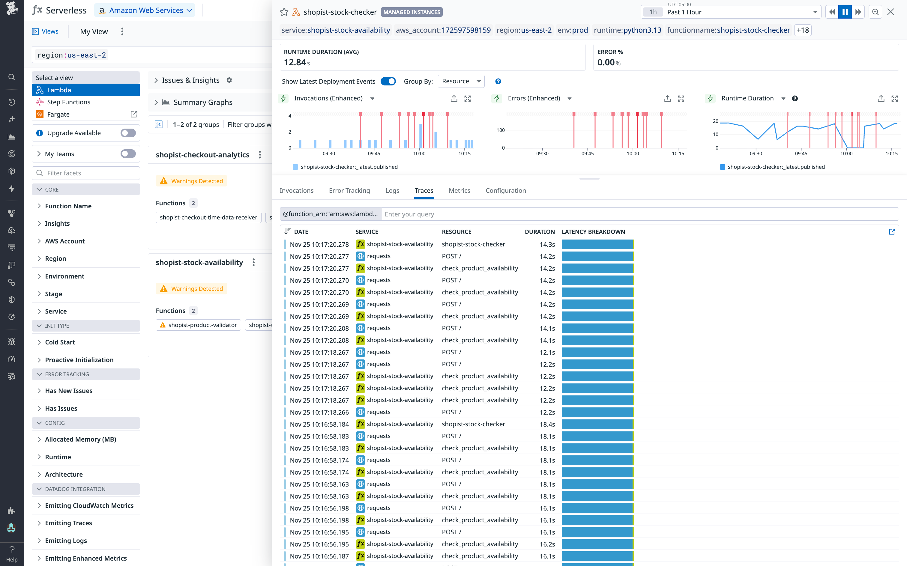 Correlate telemetry data such as traces by inspecting a Lambda function.