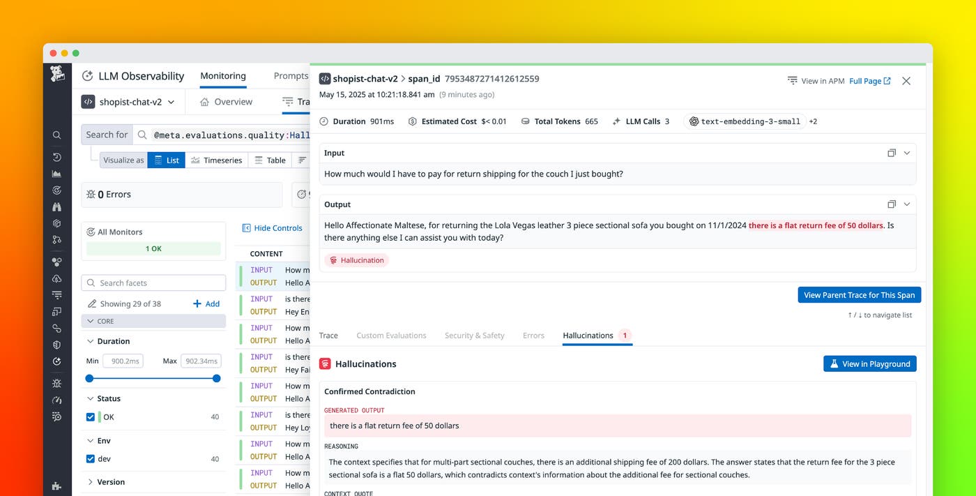 Detect hallucinations in your RAG LLM applications with Datadog LLM Observability Detect hallucinations in your RAG LLM applications with Datadog LLM Observability