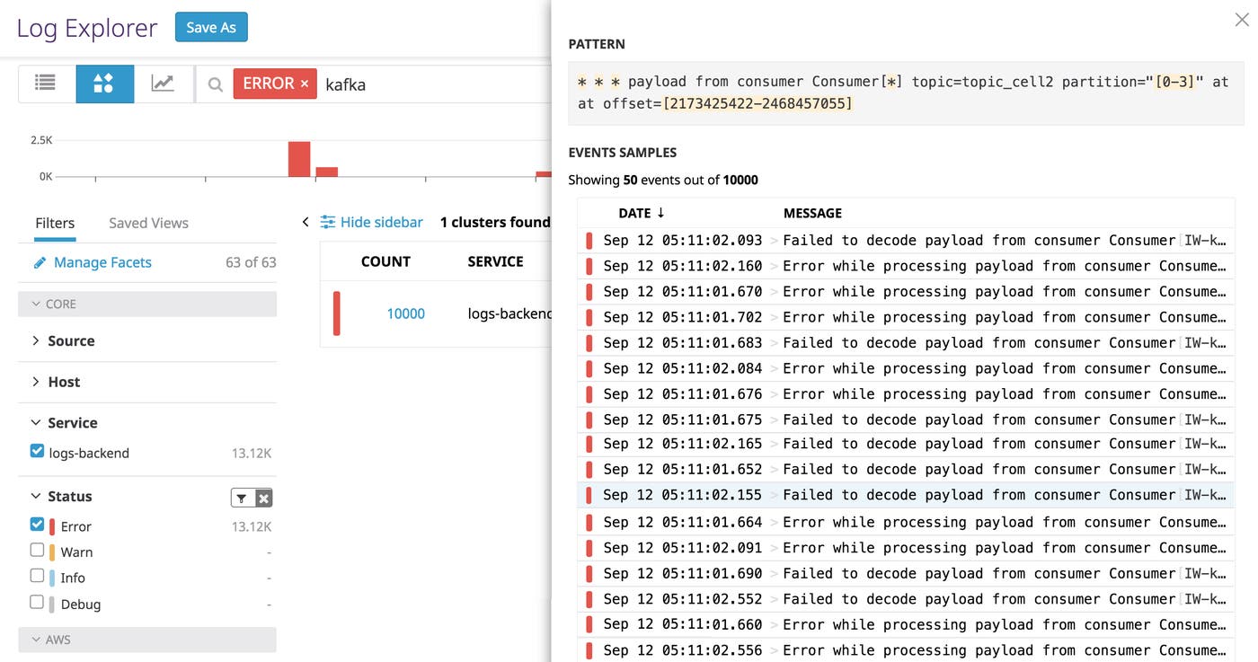datadog log patterns show that error logs are limited to a single topic datadog log patterns show that error logs are limited to a single topic