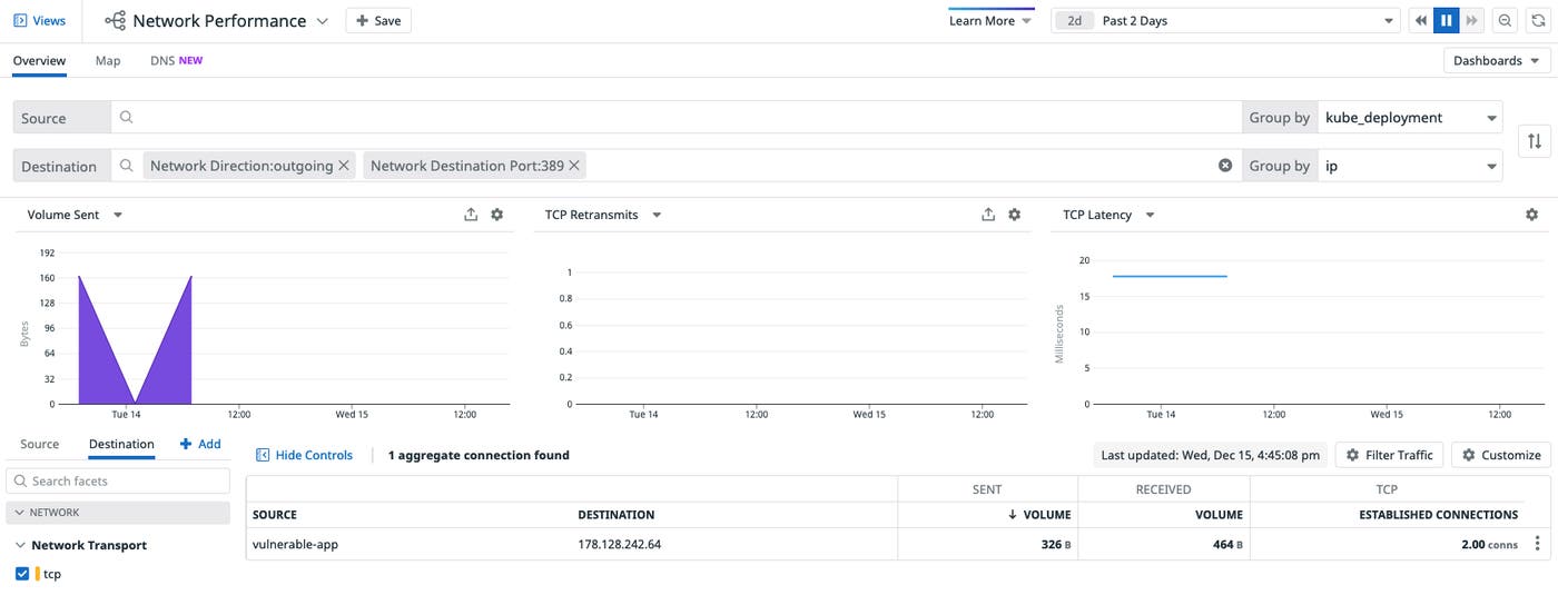 Using Datadog Network Performance Monitoring to identify a suspicious LDAP connection to the Internet Using Datadog Network Performance Monitoring to identify a suspicious LDAP connection to the Internet