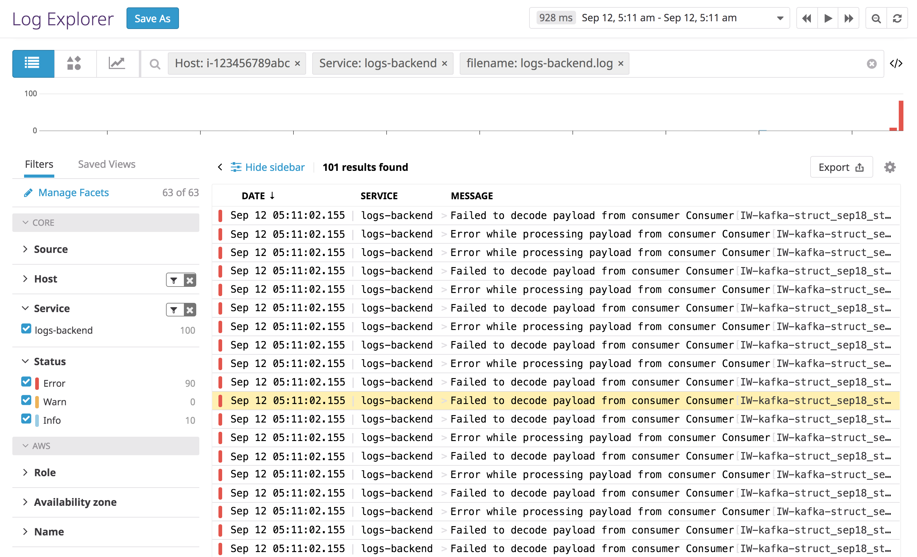 datadog log patterns view in context
