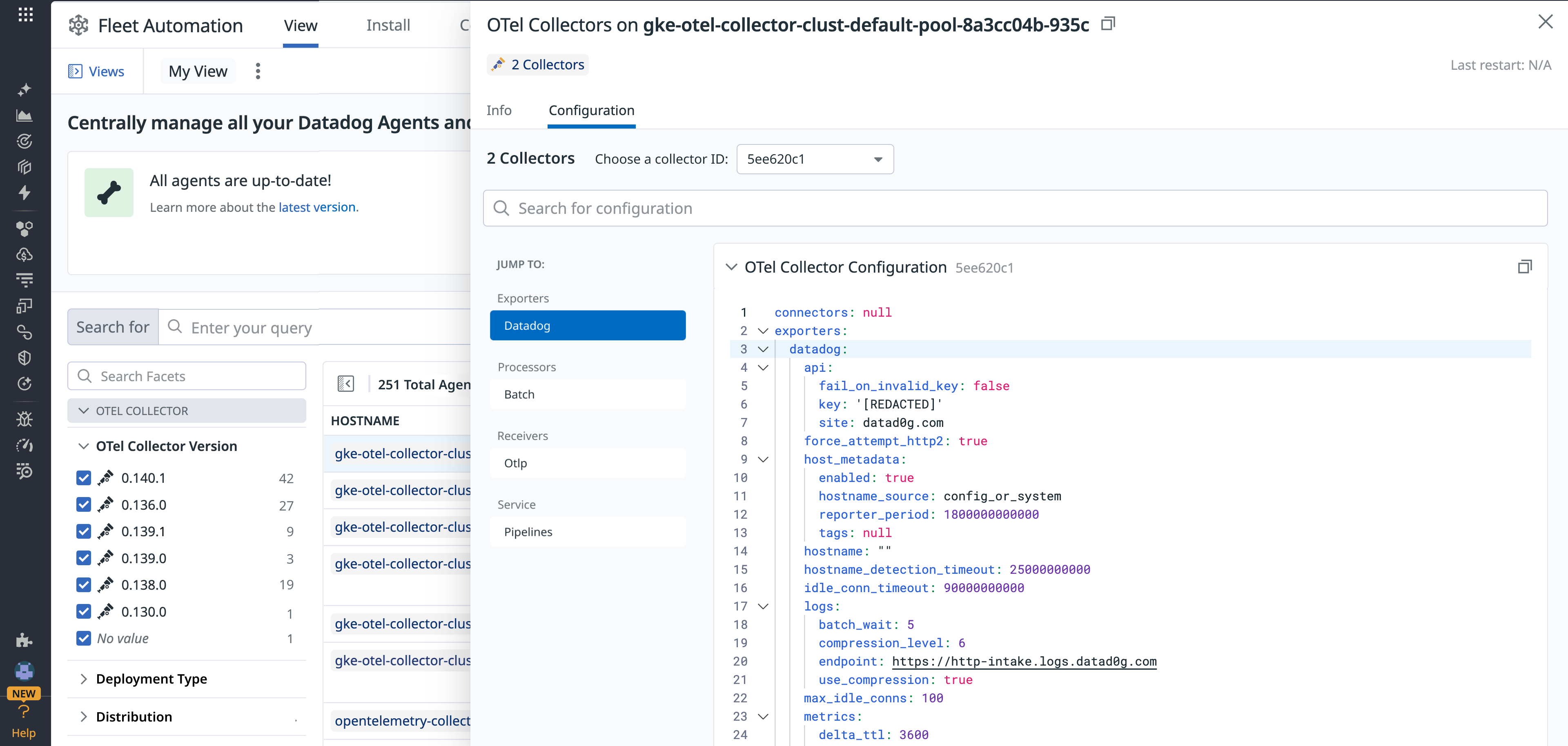 Configuration view showing parsed OTel components within a collector’s YAML.