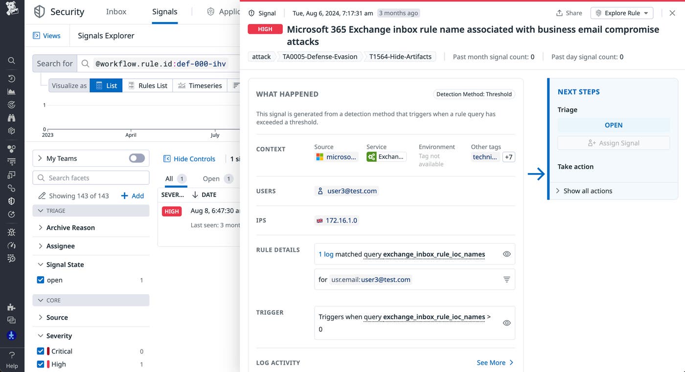 Microsoft 365 Cloud SIEM signal for Business Email Compromise Microsoft 365 Cloud SIEM signal for Business Email Compromise