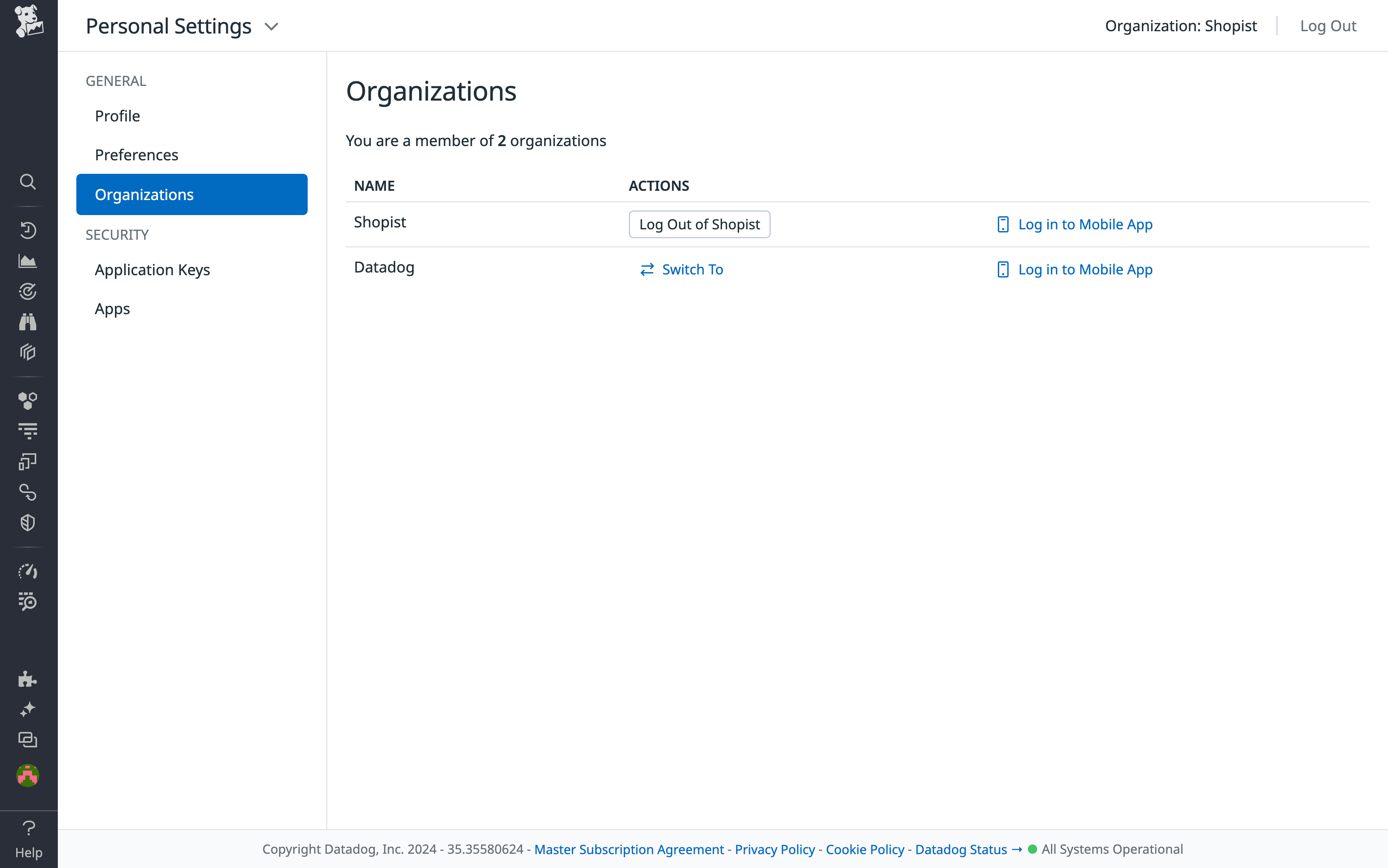 Switch between organizations to log into