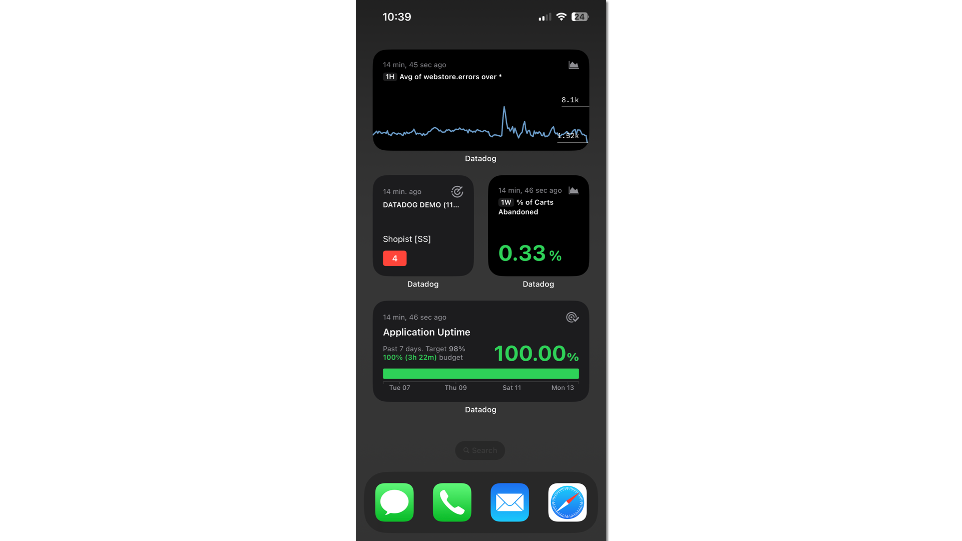 Instantly identify revealing trends in your metrics via timeseries widgets