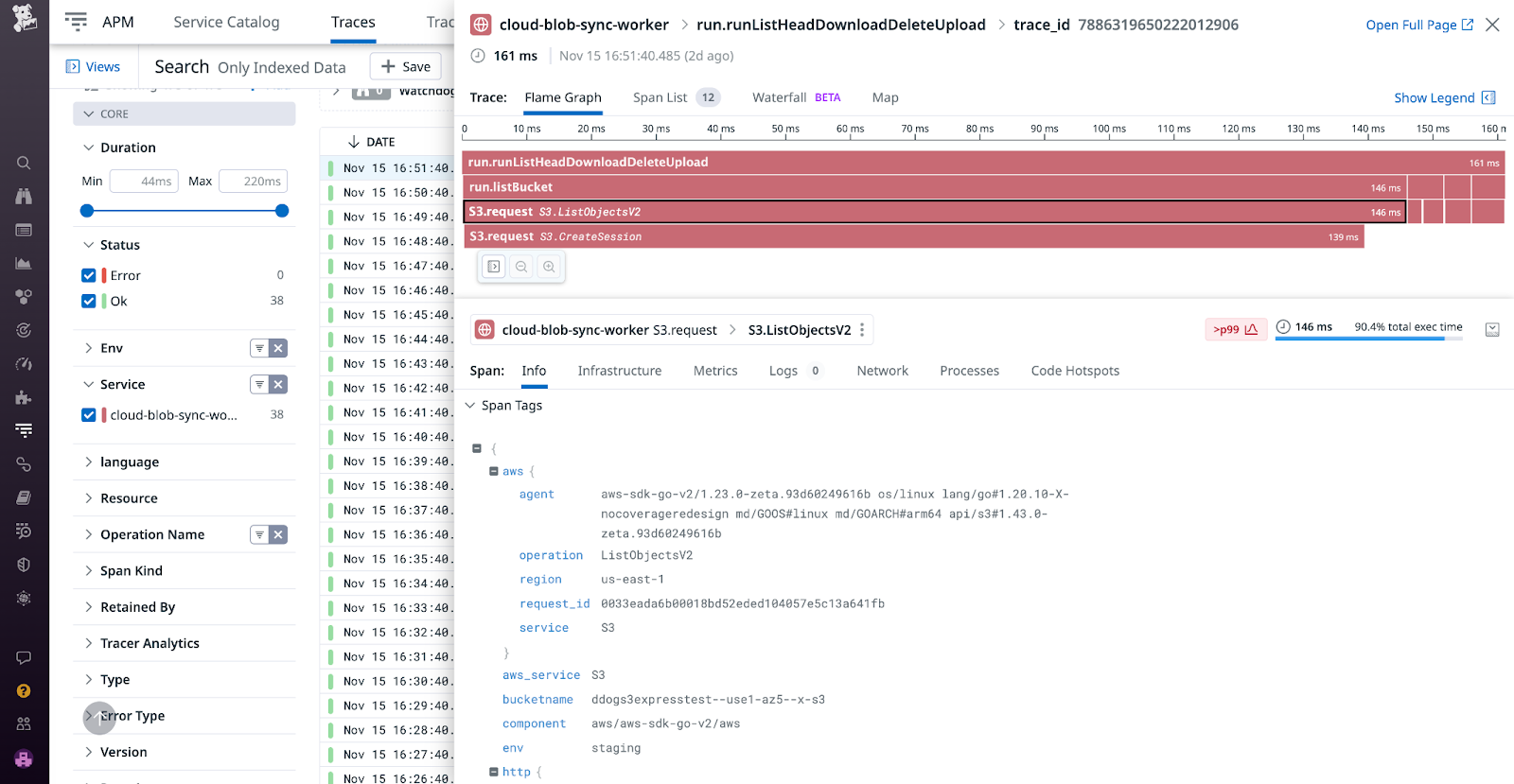 Viewing S3 Express One Zone traces in Datadog APM