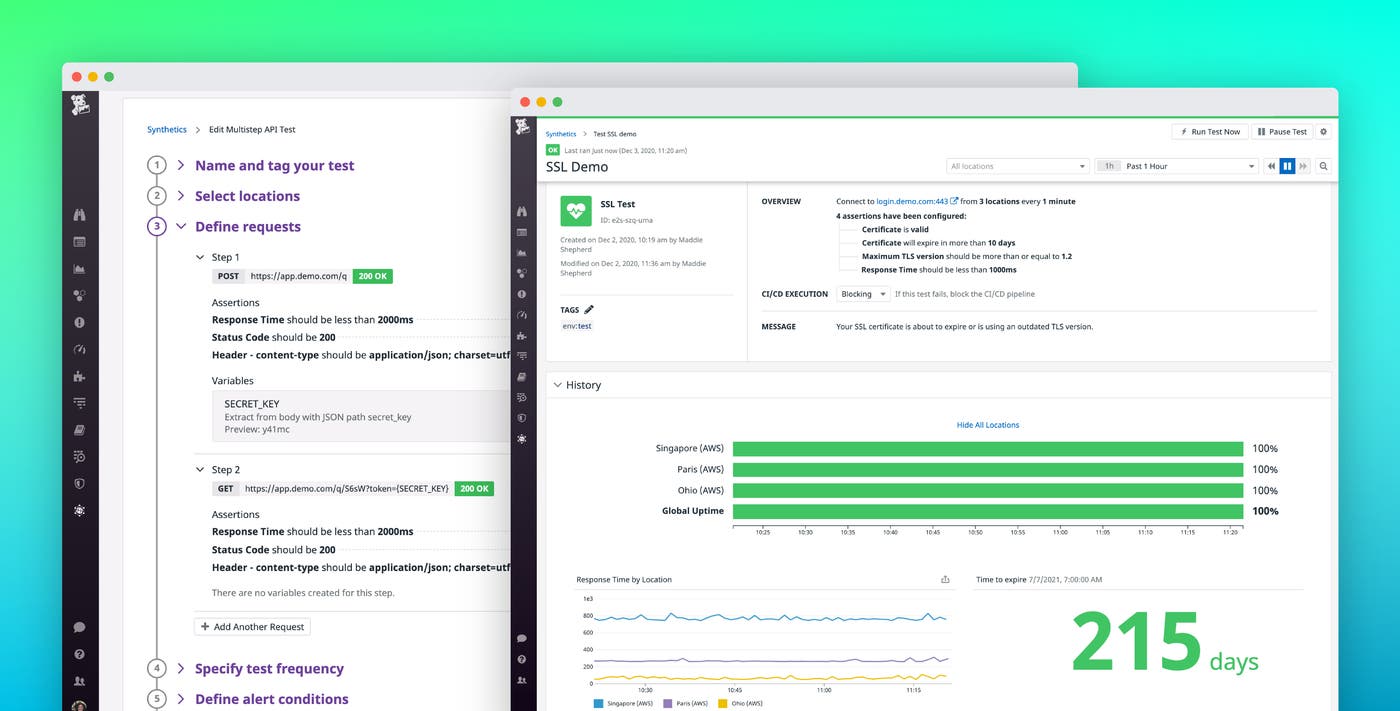 Monitor your workflows with Datadog SSL, TCP, and multistep API tests Monitor your workflows with Datadog SSL, TCP, and multistep API tests