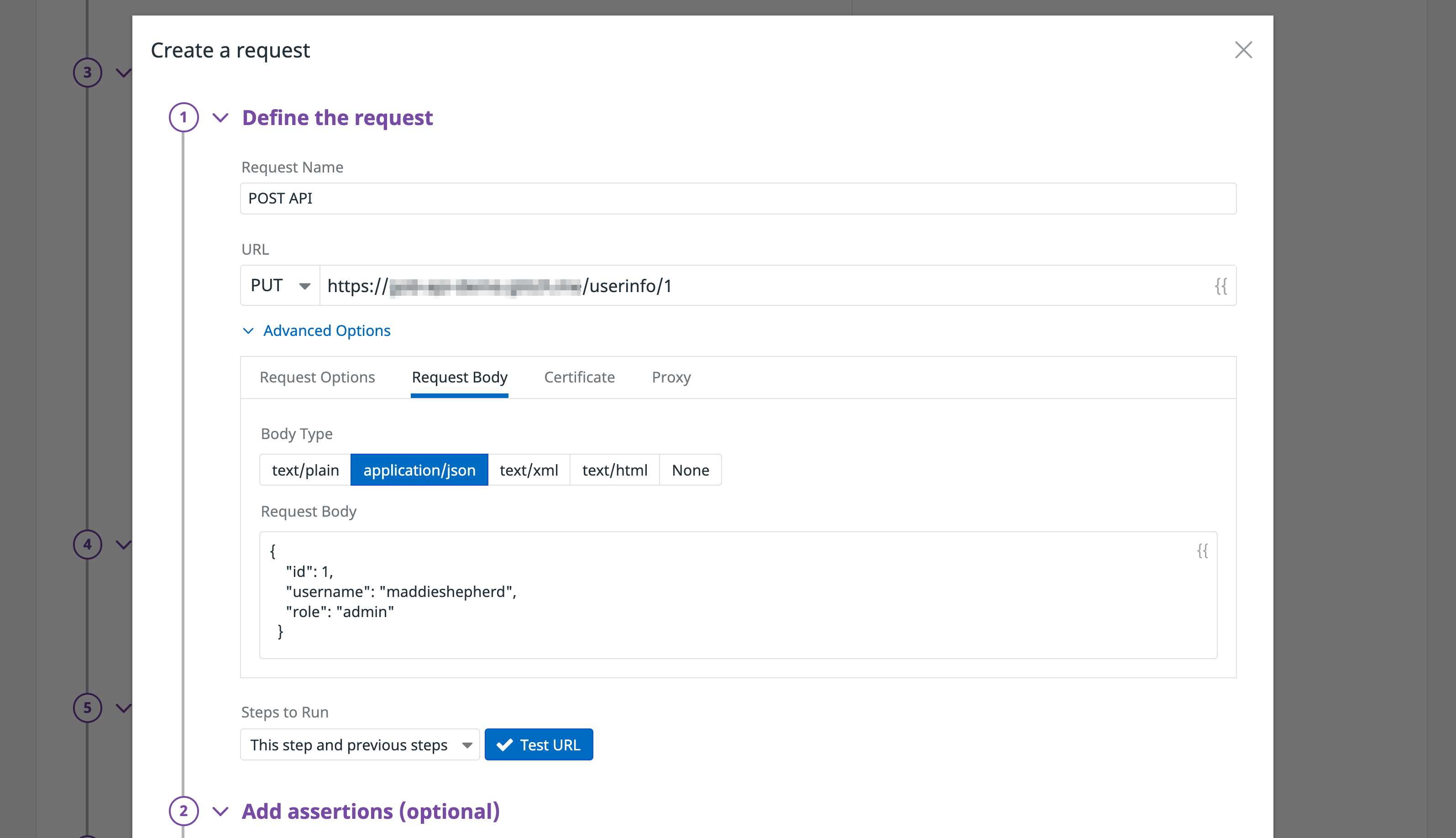 Make a PUT request in a multistep test
